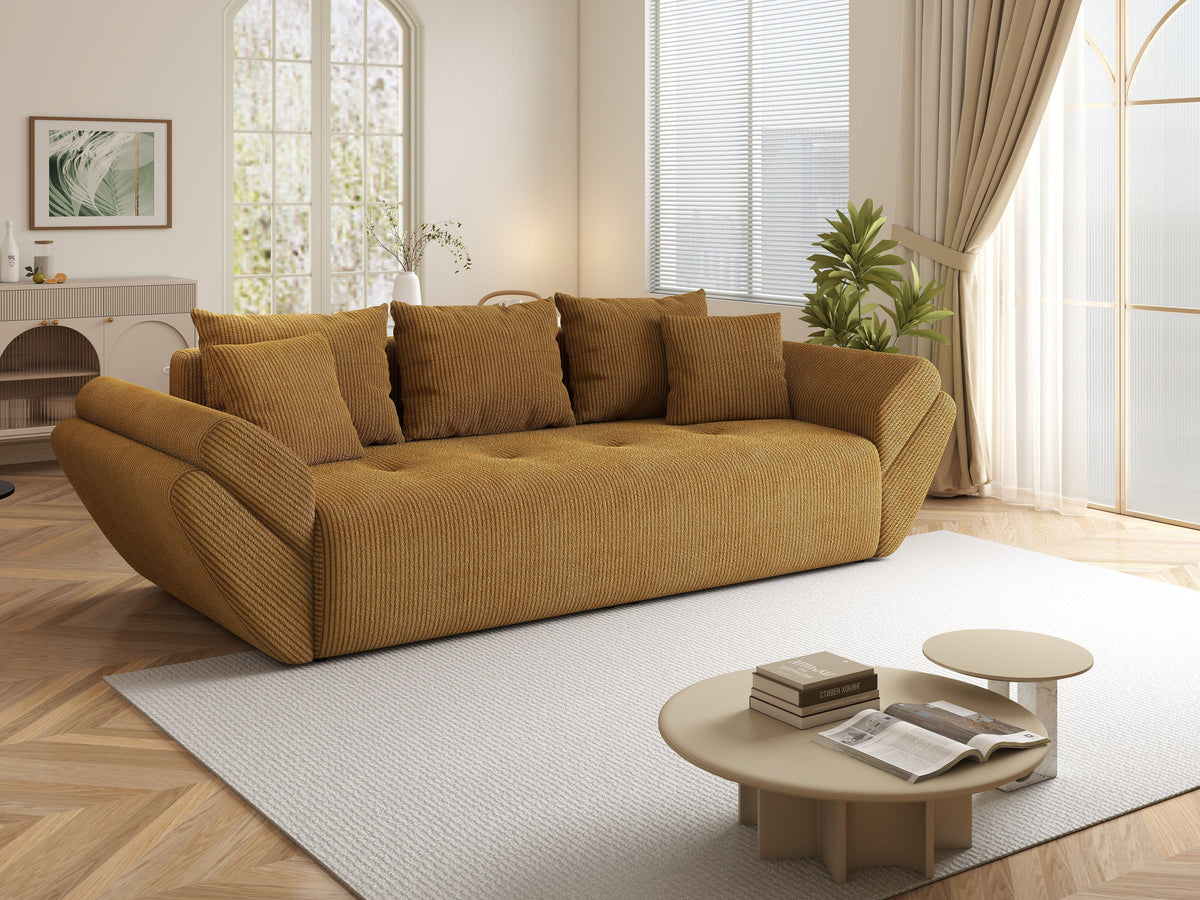 Canapea extensibilă dumonde cu ladă de depozitare si sezut confortabil din spuma HR, Berlin Zoom Mustar 250x100 cm Fabrica