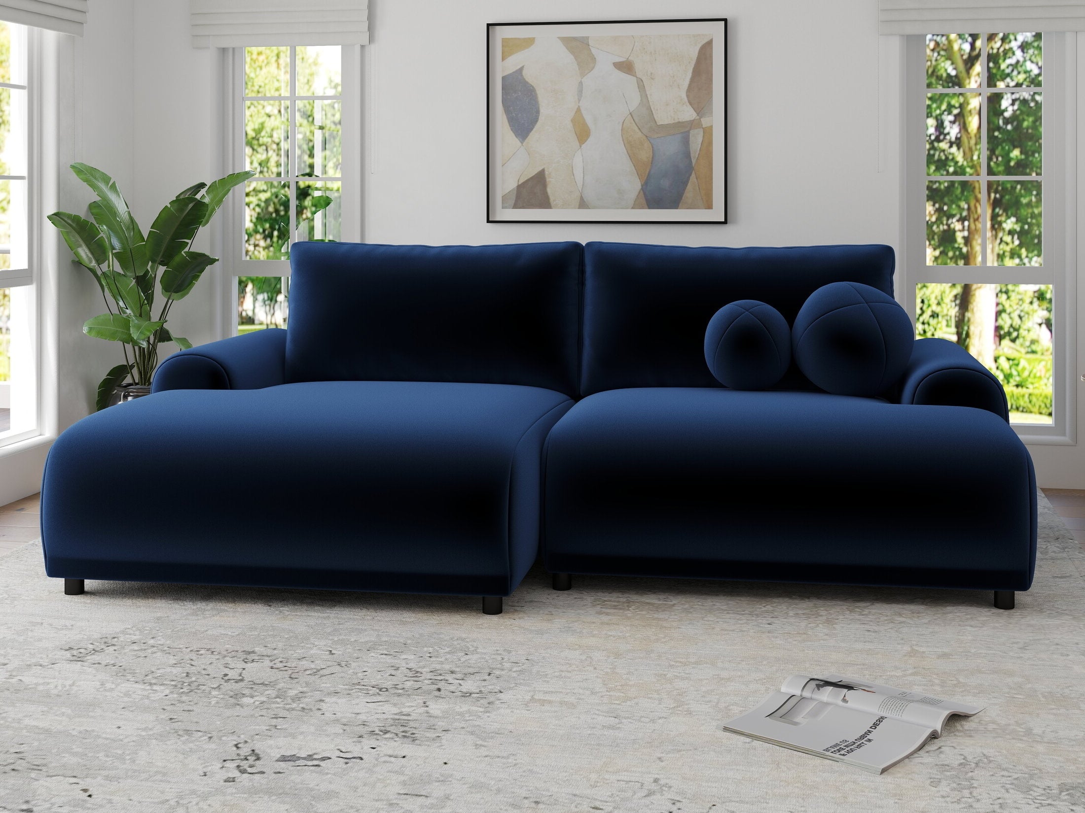 Colțar extensibil dumonde cu ladă de depozitare și șezut confortabil din spumă HR, Carlo Royal Albastru Navy 240x145 cm