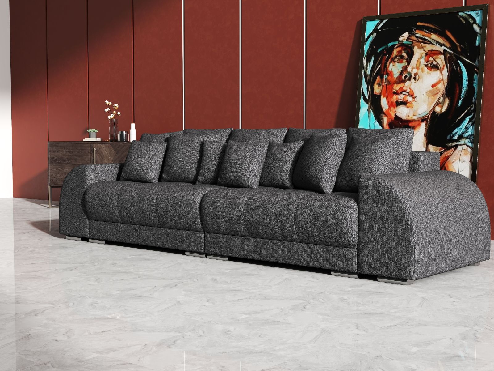Canapea extensibilă dumonde cu 2 lăzi de depozitare si sezut confortabil din spuma HR, Big Sofa Verona Enjoy Lux Graphite 310x100 cm Fabrica