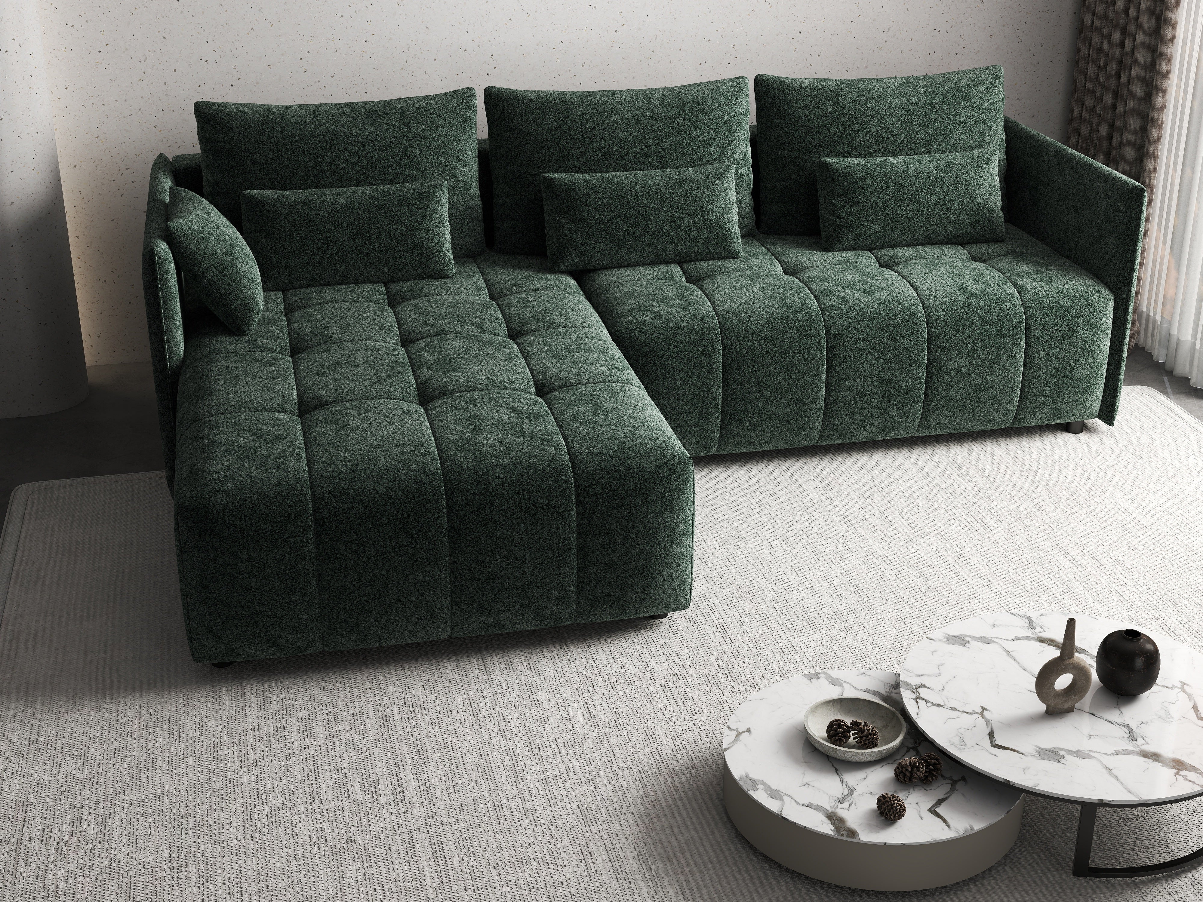 Colțar extensibil dumonde cu ladă de depozitare si sezut confortabil din spuma HR, Malta Euphoria Green II 235x185 cm Fabrica