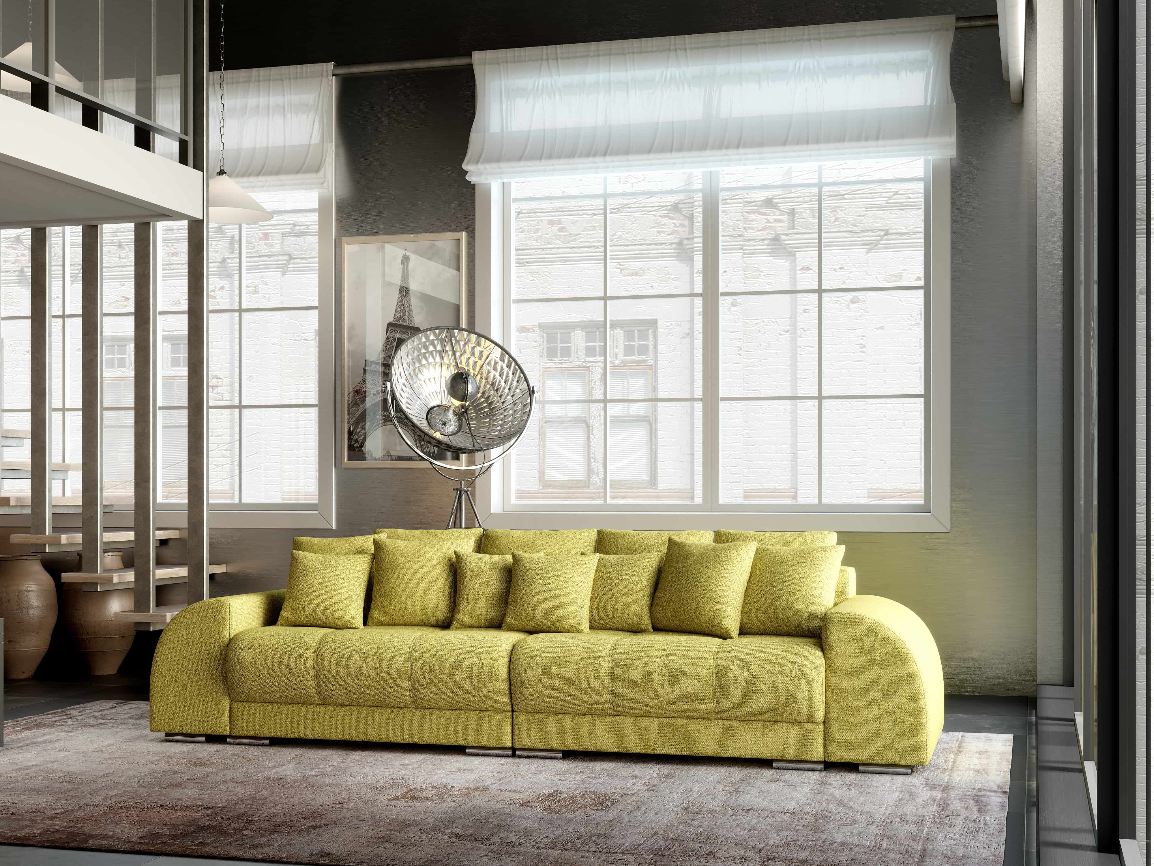 Canapea extensibilă dumonde cu 2 lăzi de depozitare si sezut confortabil din spuma HR, Big Sofa Verona Green Lux 310x100 cm Fabrica