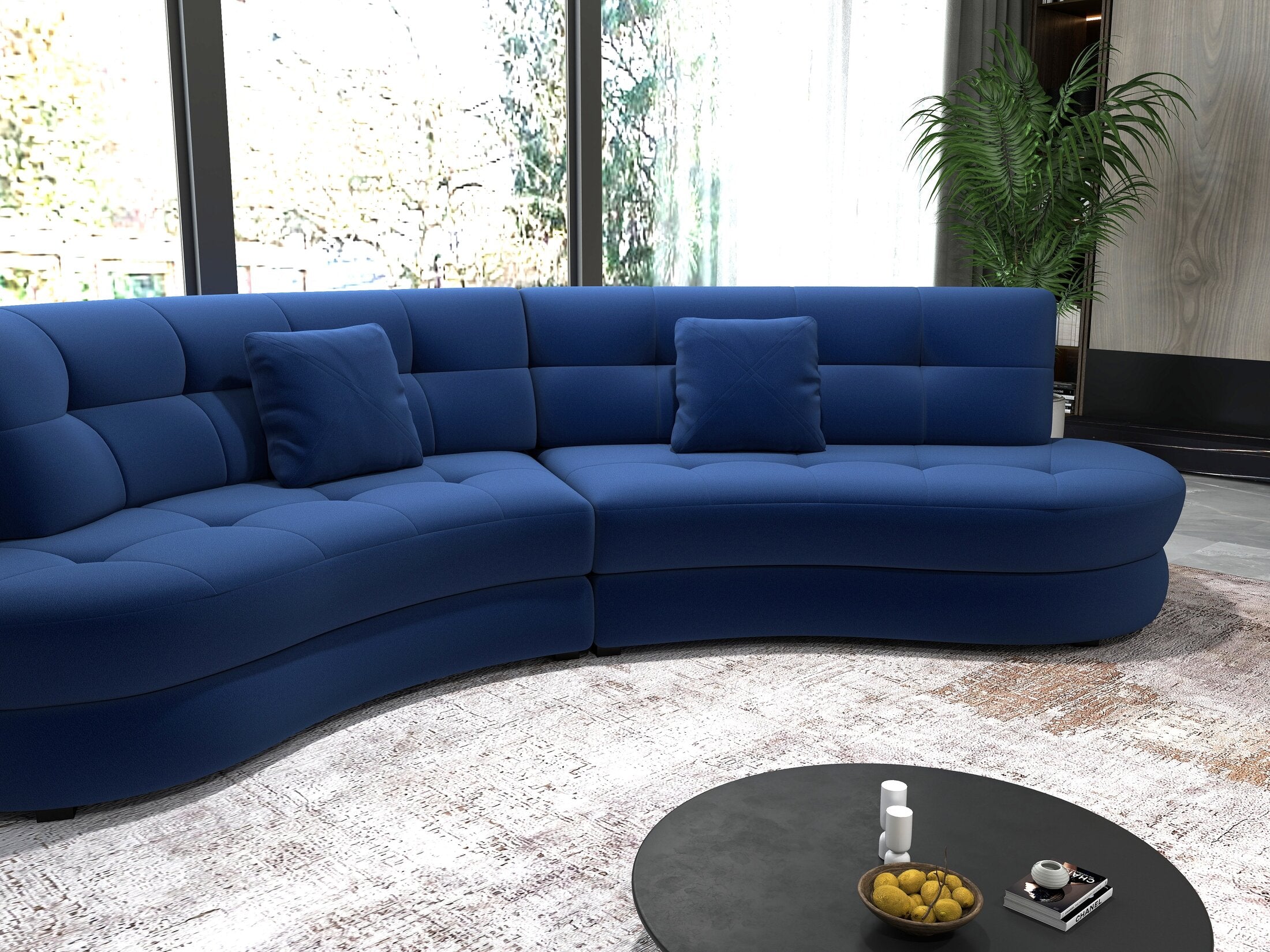 Canapea semirotunda dumonde cu șezut confortabil din spumă HR, Roma Royal Albastru Navy 300x160 cm