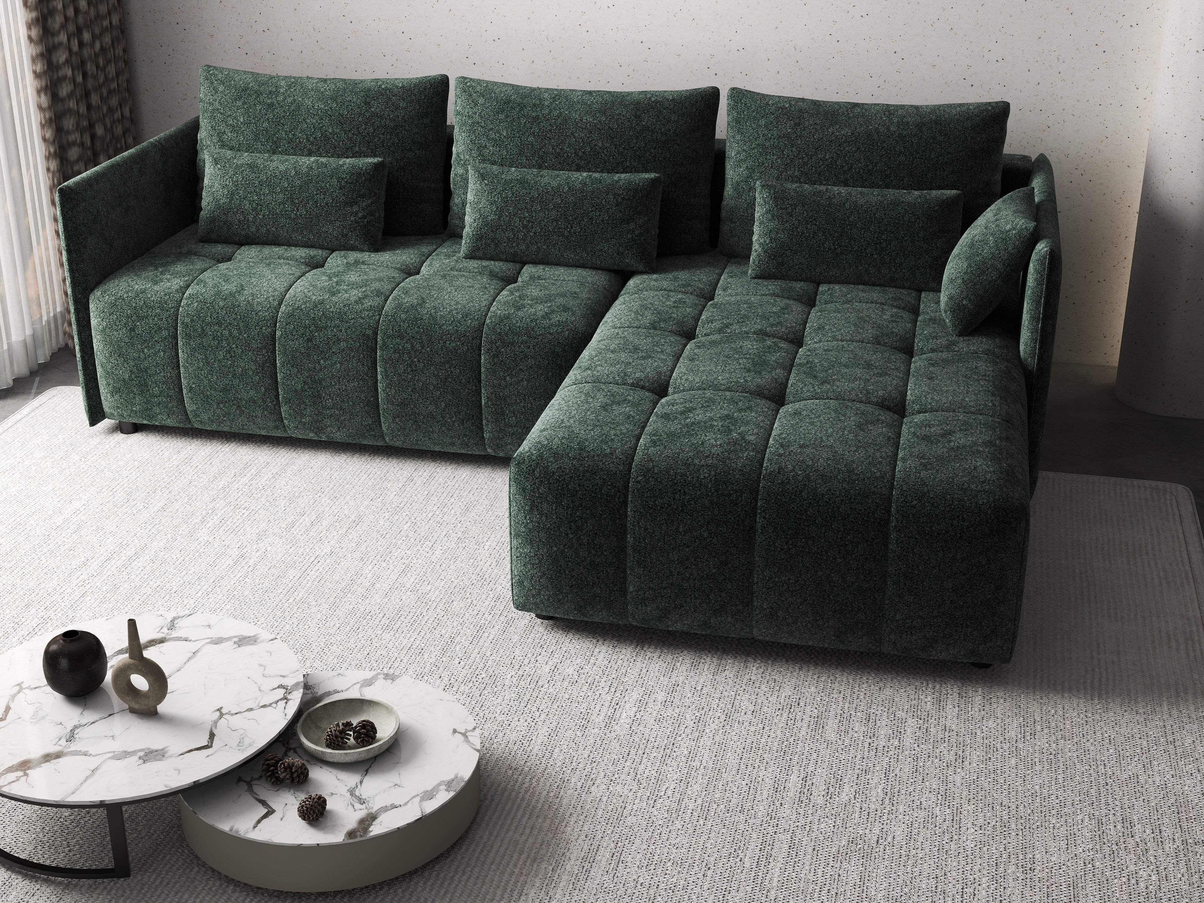 Colțar extensibil dumonde cu ladă de depozitare si sezut confortabil din spuma HR, Malta Euphoria Green 235x185 cm Fabrica