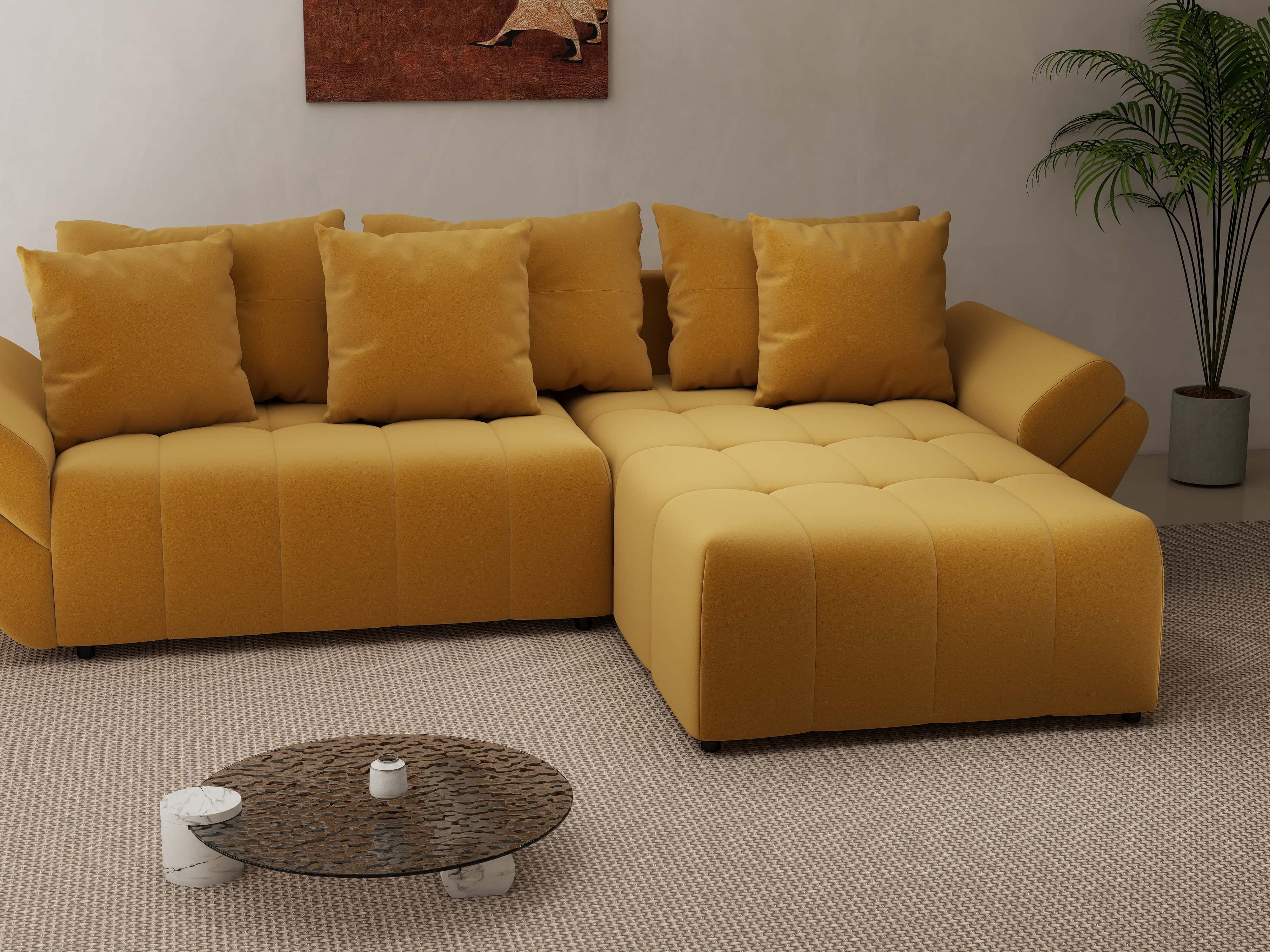 Colțar extensibil dumonde cu ladă de depozitare si sezut confortabil din spuma HR, Berlin Royal Mustar 280x185 cm II Fabrica