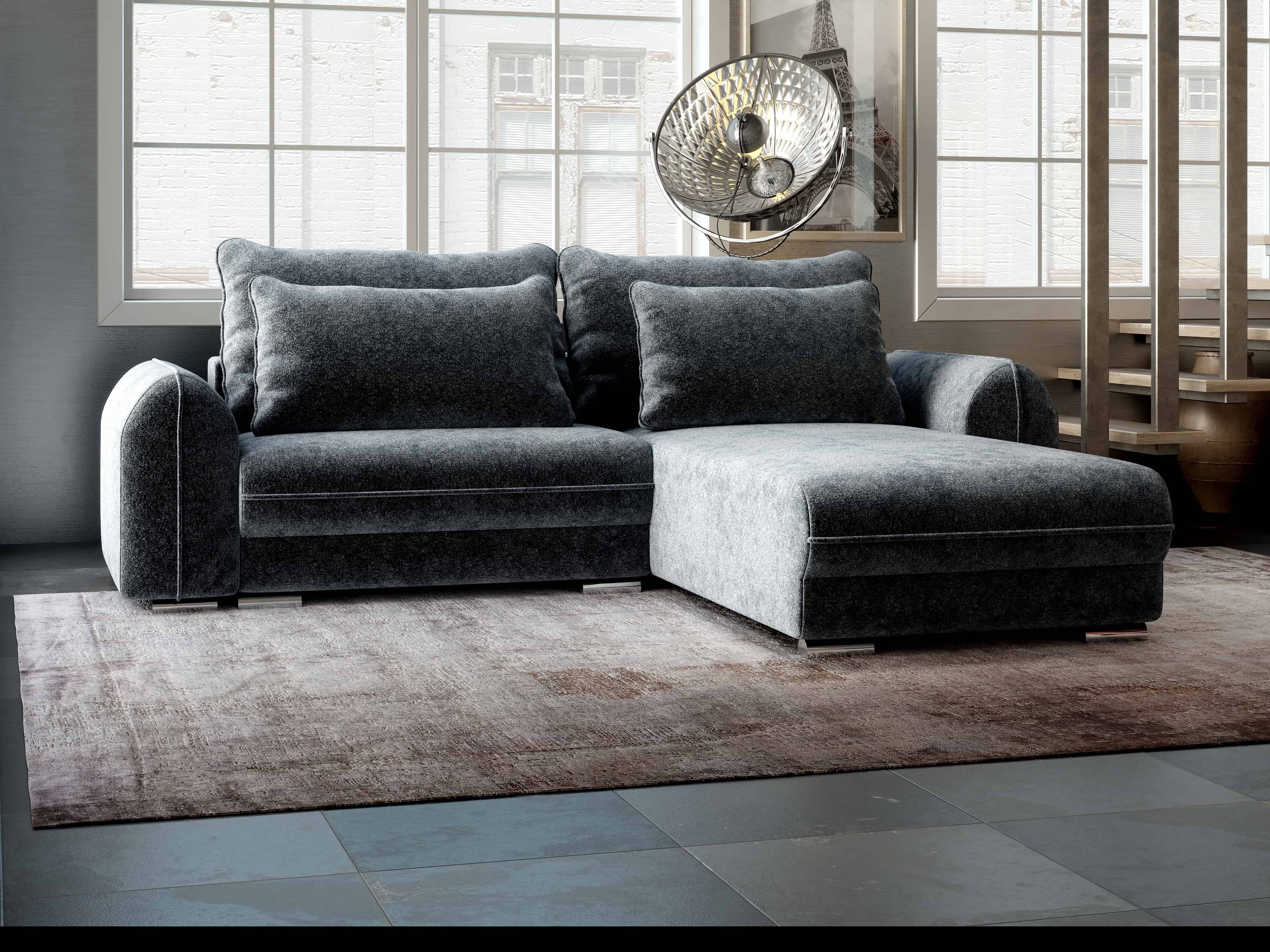 Colțar extensibil dumonde cu ladă de depozitare si sezut confortabil din spuma HR, Denver Euphoria Grafit 275x185 cm II Fabrica