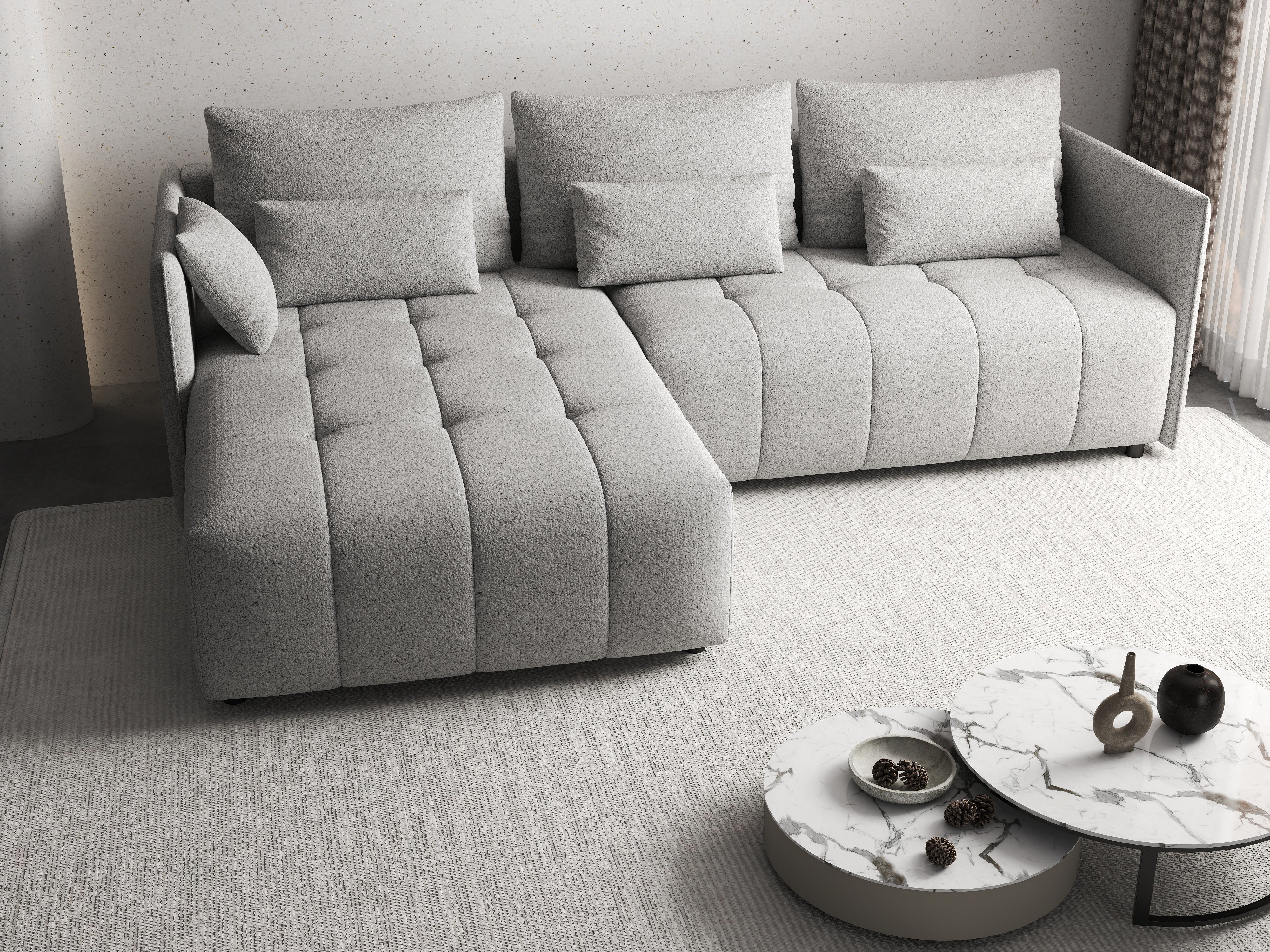 Colțar extensibil dumonde cu ladă de depozitare si sezut confortabil din spuma HR, Malta Euphoria Dove II 235x185 cm Fabrica