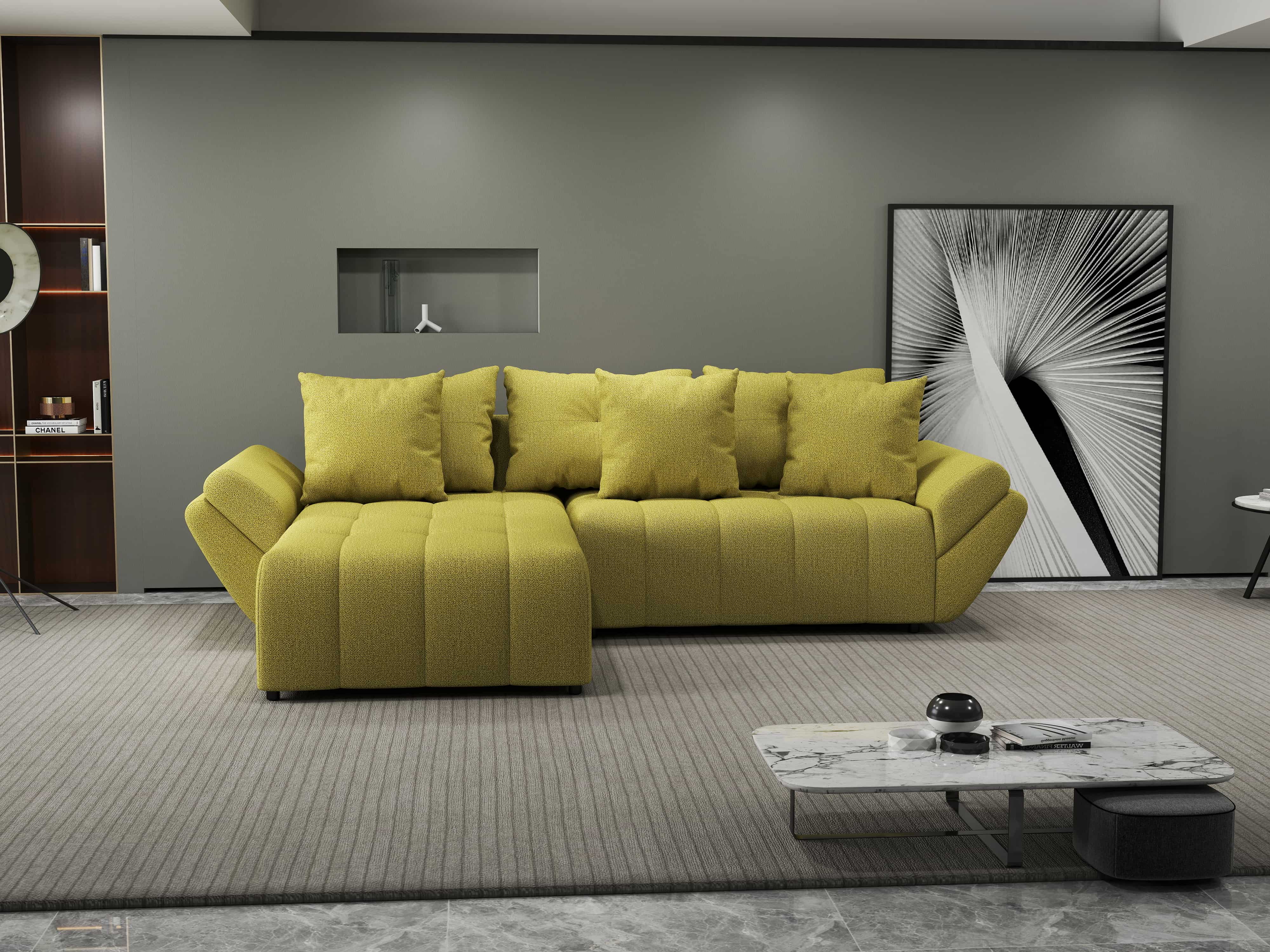 Colțar extensibil dumonde cu ladă de depozitare si sezut confortabil din spuma HR, Berlin Enjoy Verde 280x185 cm Fabrica