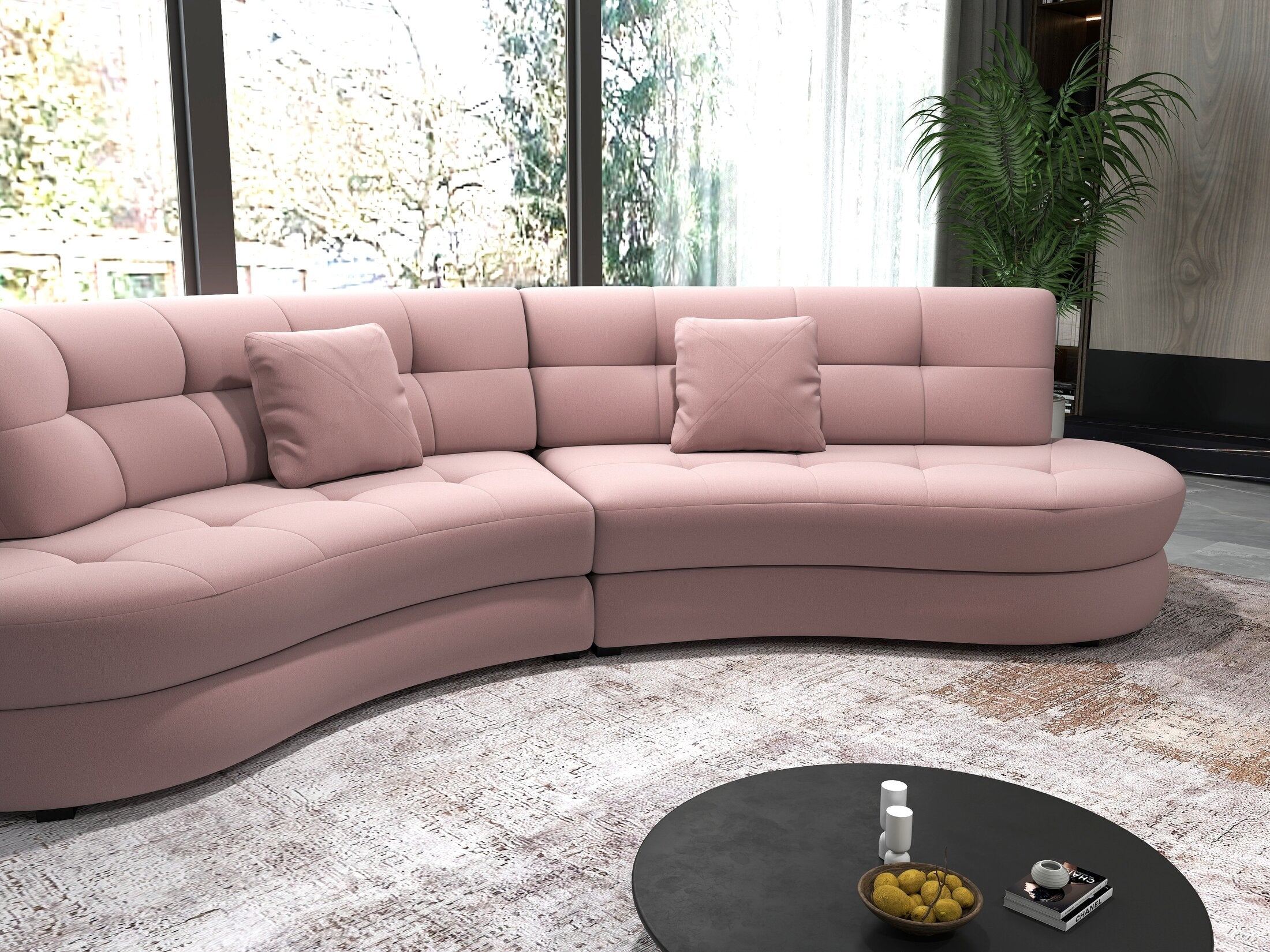 Canapea semirotunda dumonde cu șezut confortabil din spumă HR, Roma Royal Roz 300x160 cm