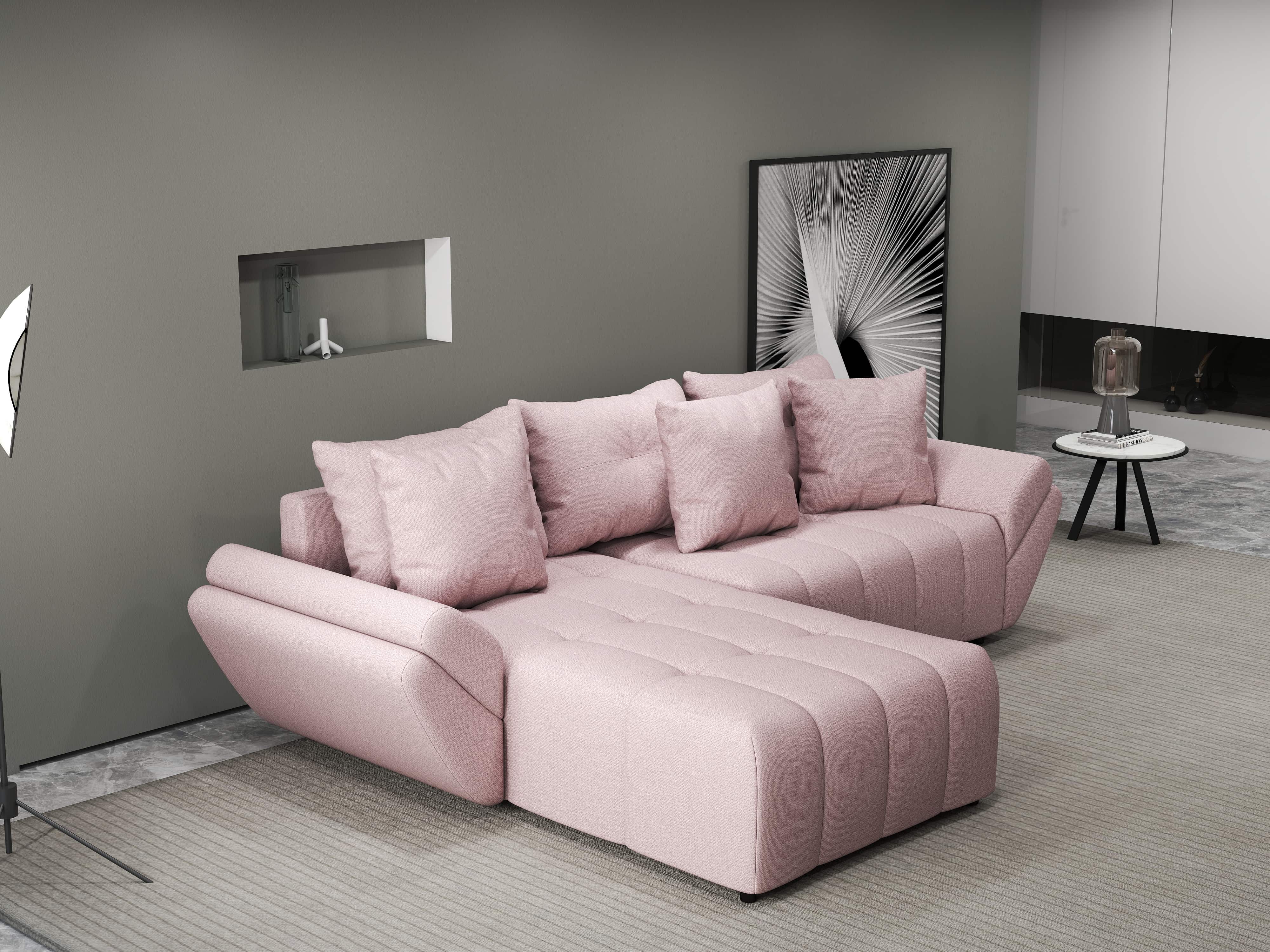 Colțar extensibil dumonde cu ladă de depozitare si sezut confortabil din spuma HR, Berlin Enjoy Roz 280x185 cm Fabrica