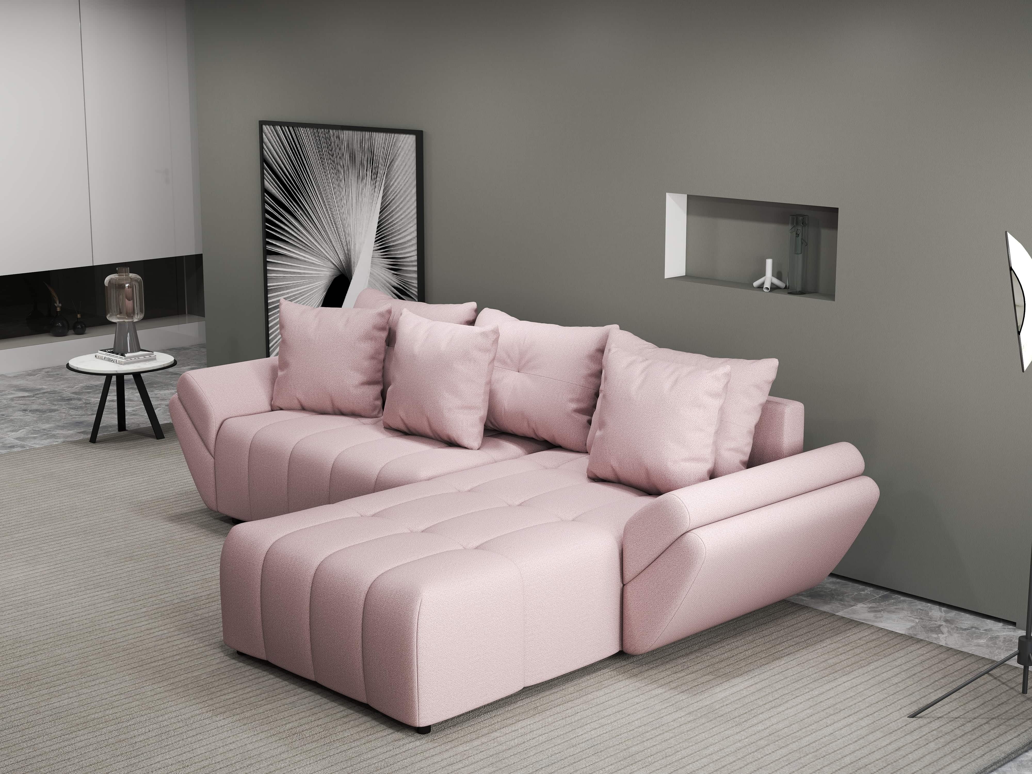 Colțar extensibil dumonde cu ladă de depozitare si sezut confortabil din spuma HR, Berlin Enjoy Roz 280x185 cm II Fabrica