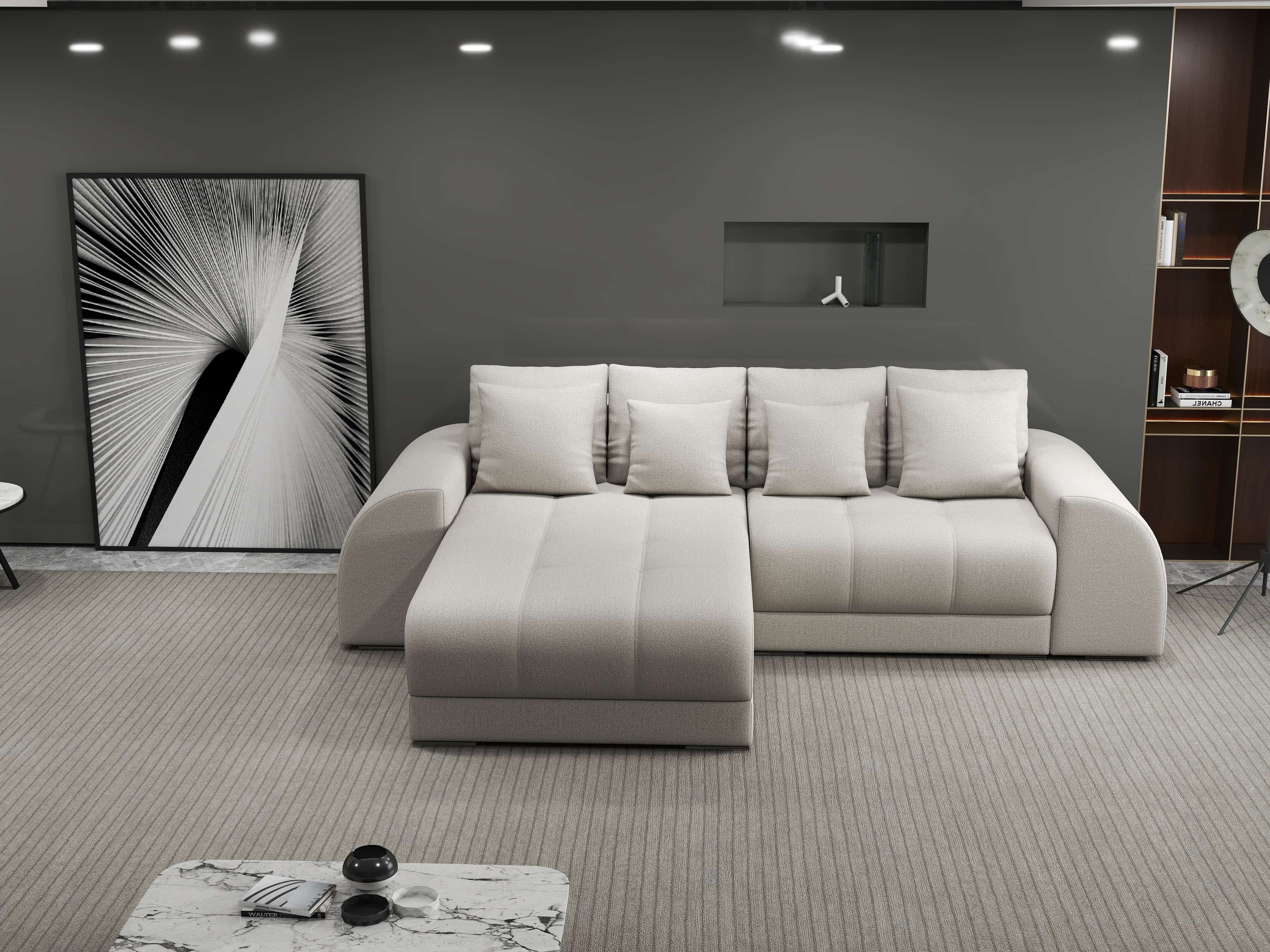 Colțar extensibil dumonde cu ladă de depozitare si sezut confortabil din spuma HR, Verona Enjoy Bej 290x185 cm Fabrica