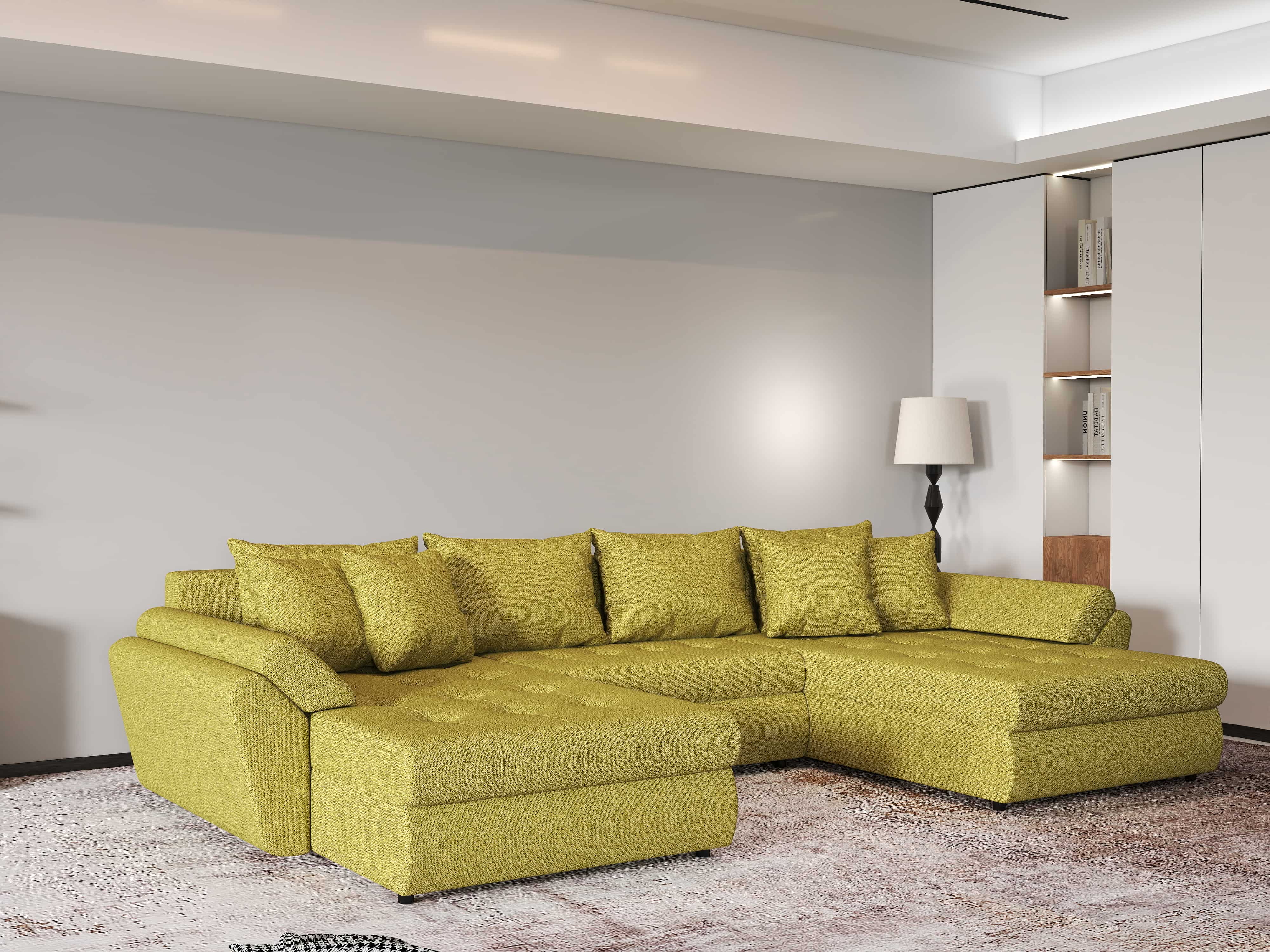 Colțar extensibil dumonde cu ladă de depozitare si sezut confortabil din spuma HR, Loana U Green Lux 355x185 cm Fabrica