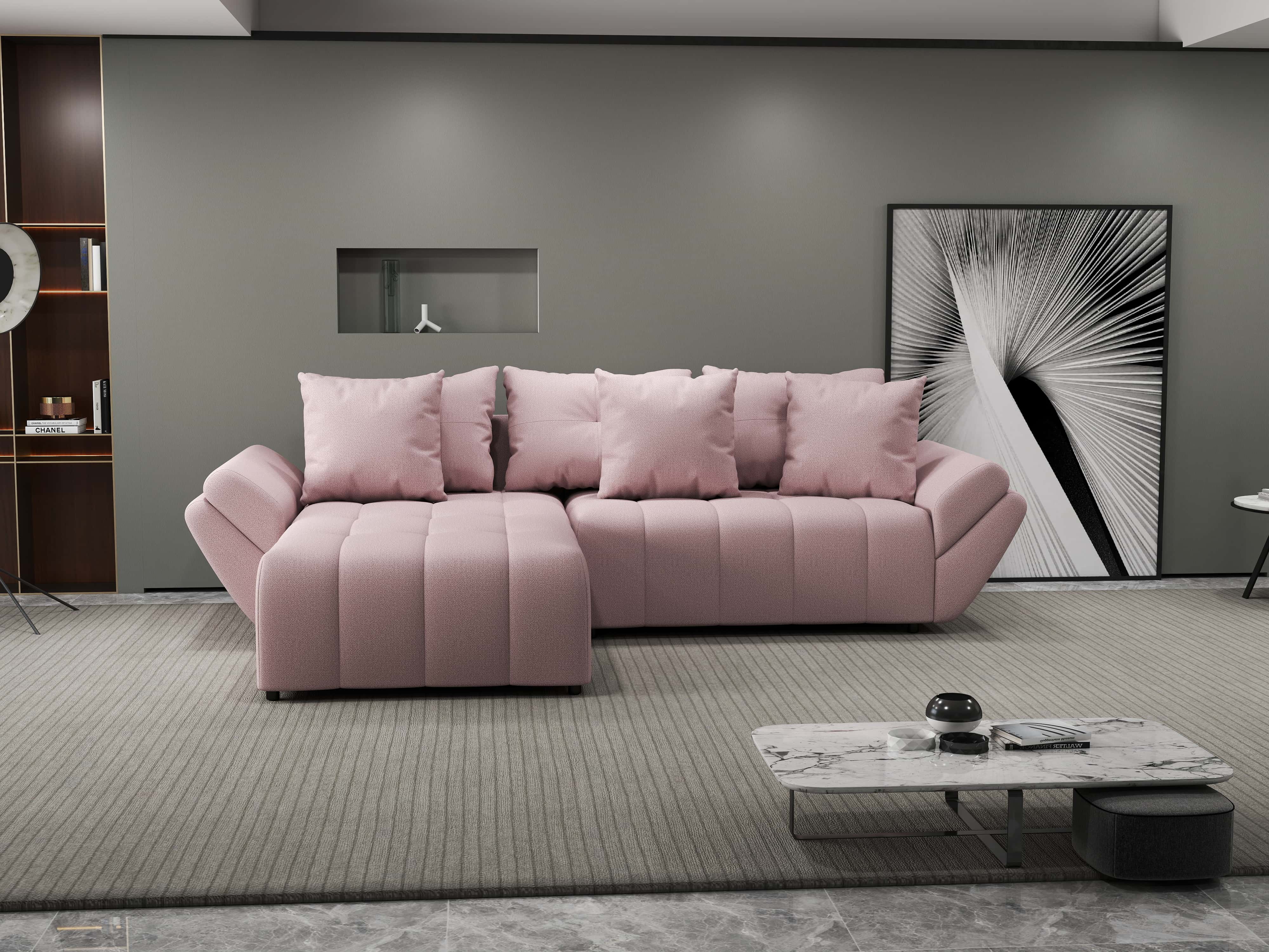 Colțar extensibil dumonde cu ladă de depozitare si sezut confortabil din spuma HR, Berlin Enjoy Roz 280x185 cm Fabrica