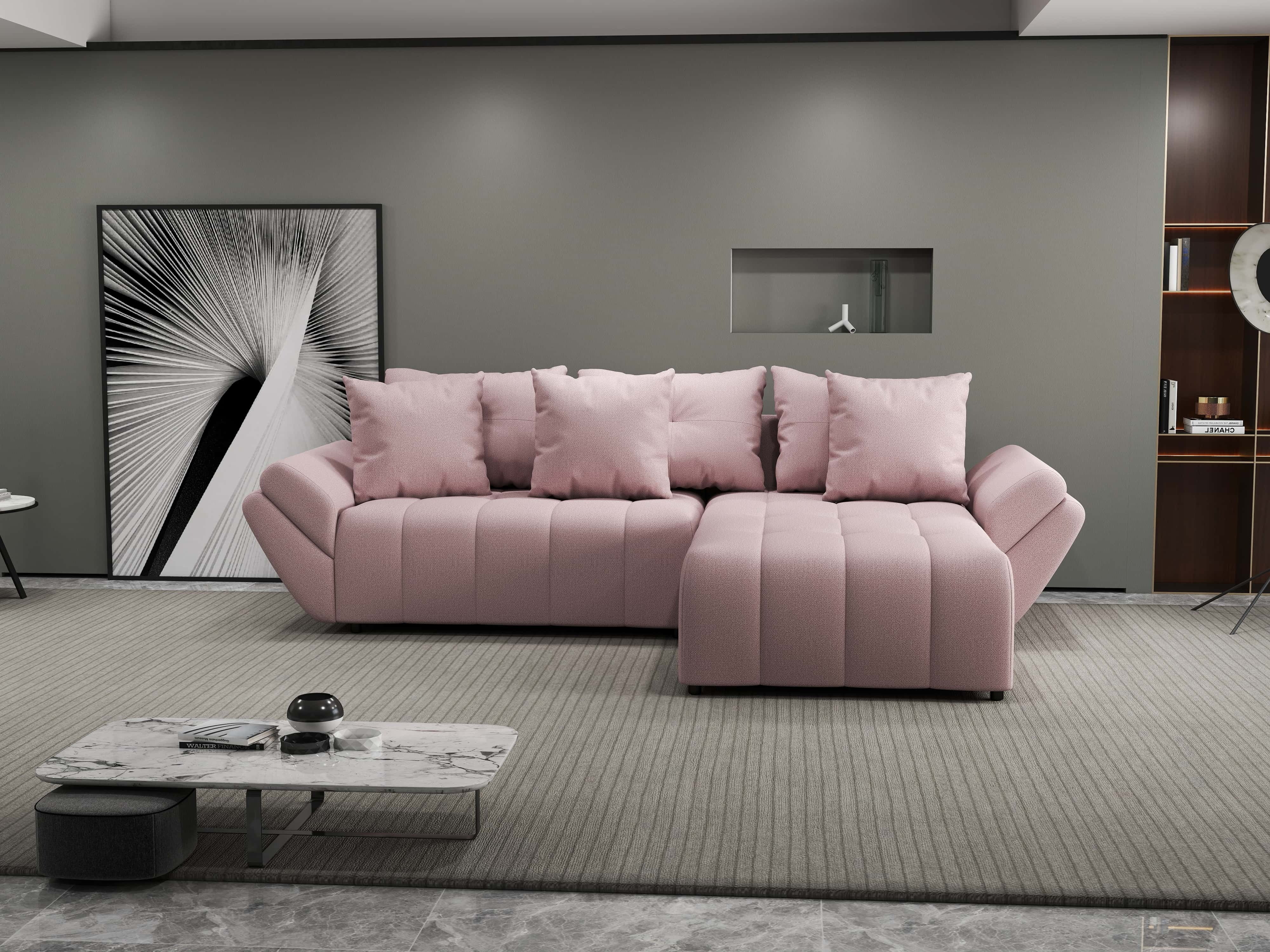 Colțar extensibil dumonde cu ladă de depozitare si sezut confortabil din spuma HR, Berlin Enjoy Roz 280x185 cm II Fabrica