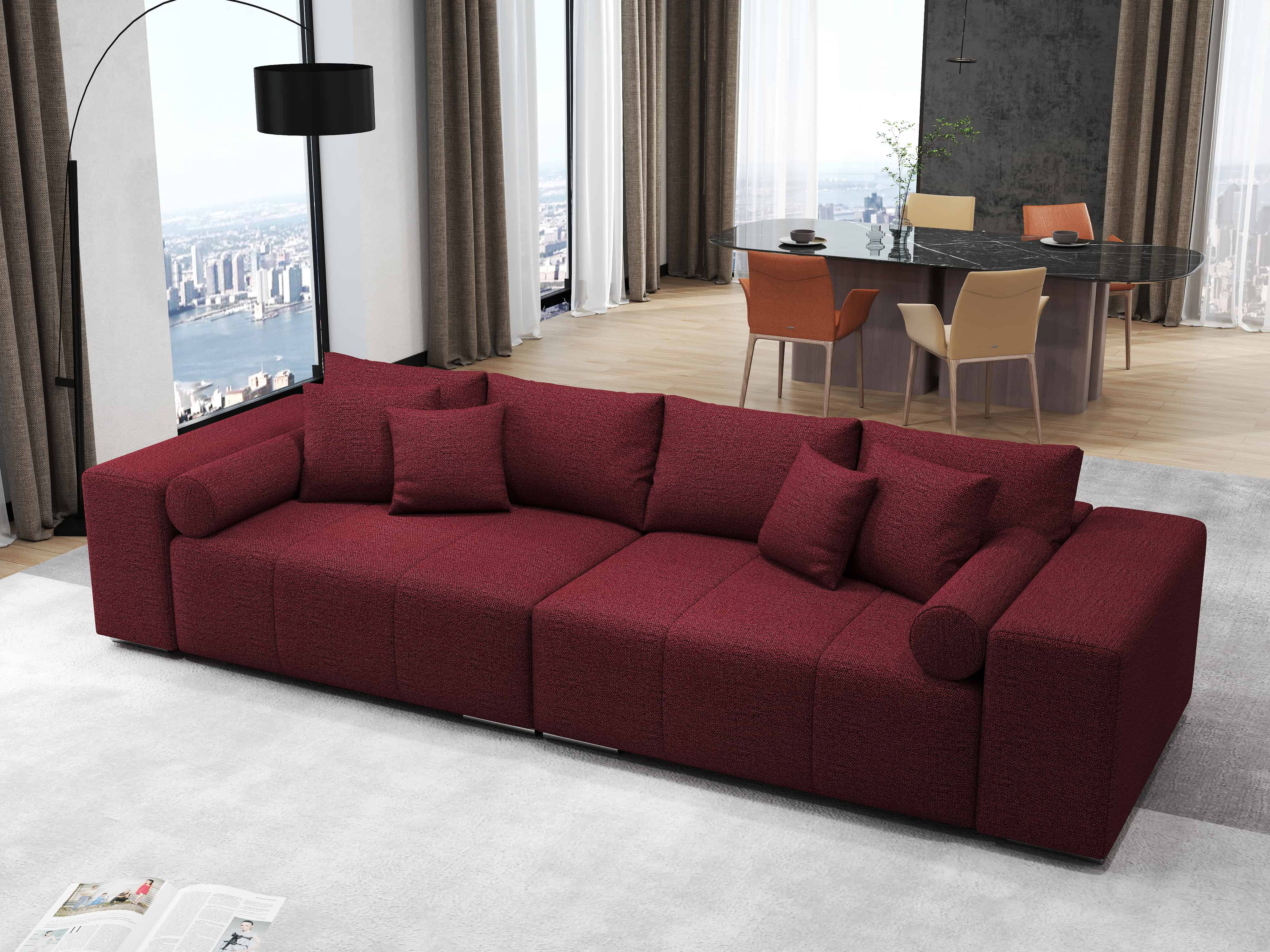 Canapea extensibilă dumonde cu ladă de depozitare si sezut confortabil din spuma HR, Marbela Enjoy Rosu XXL 295x100 cm fabrica