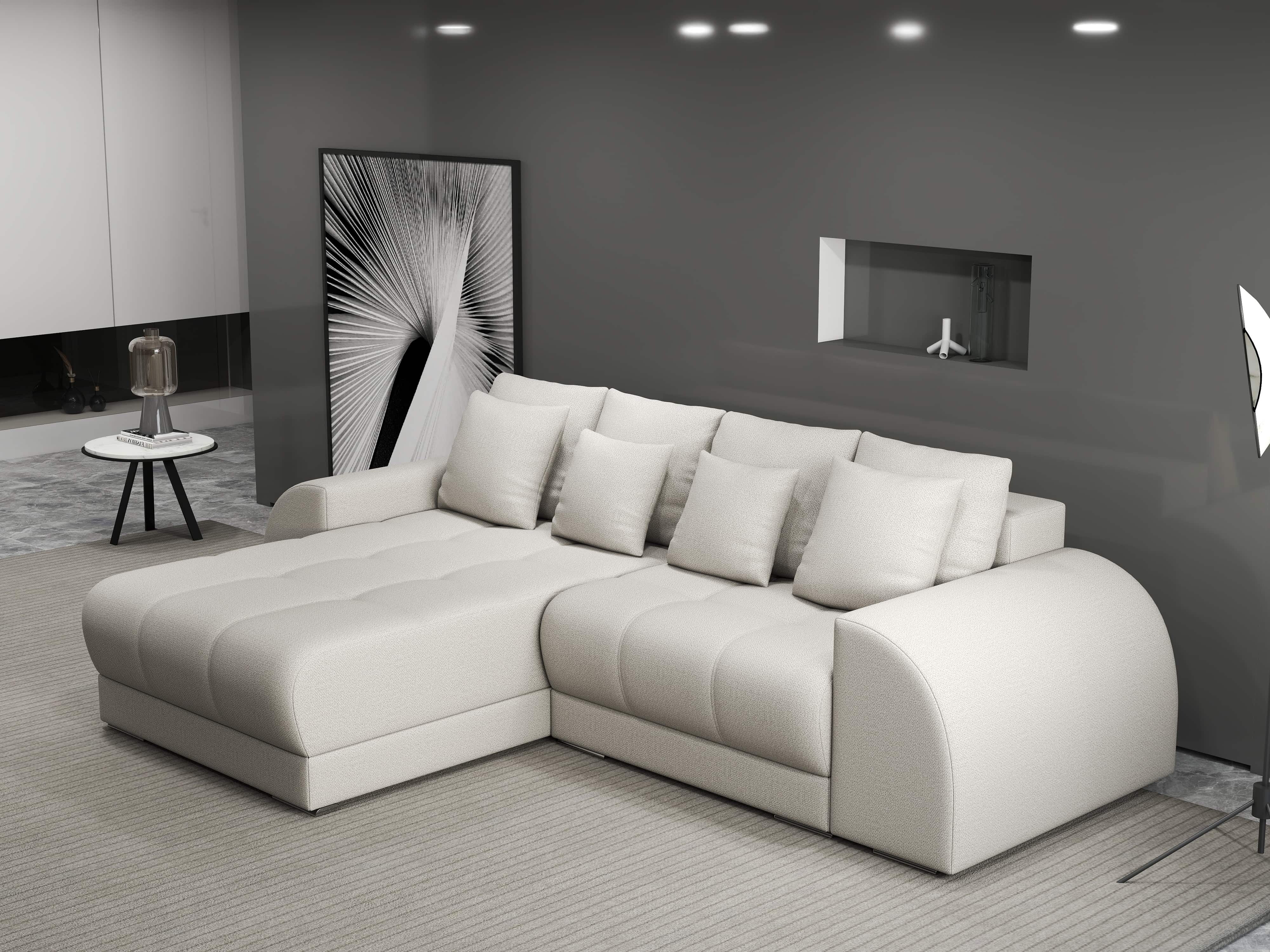 Colțar extensibil dumonde cu ladă de depozitare si sezut confortabil din spuma HR, Verona Enjoy Bej 290x185 cm Fabrica