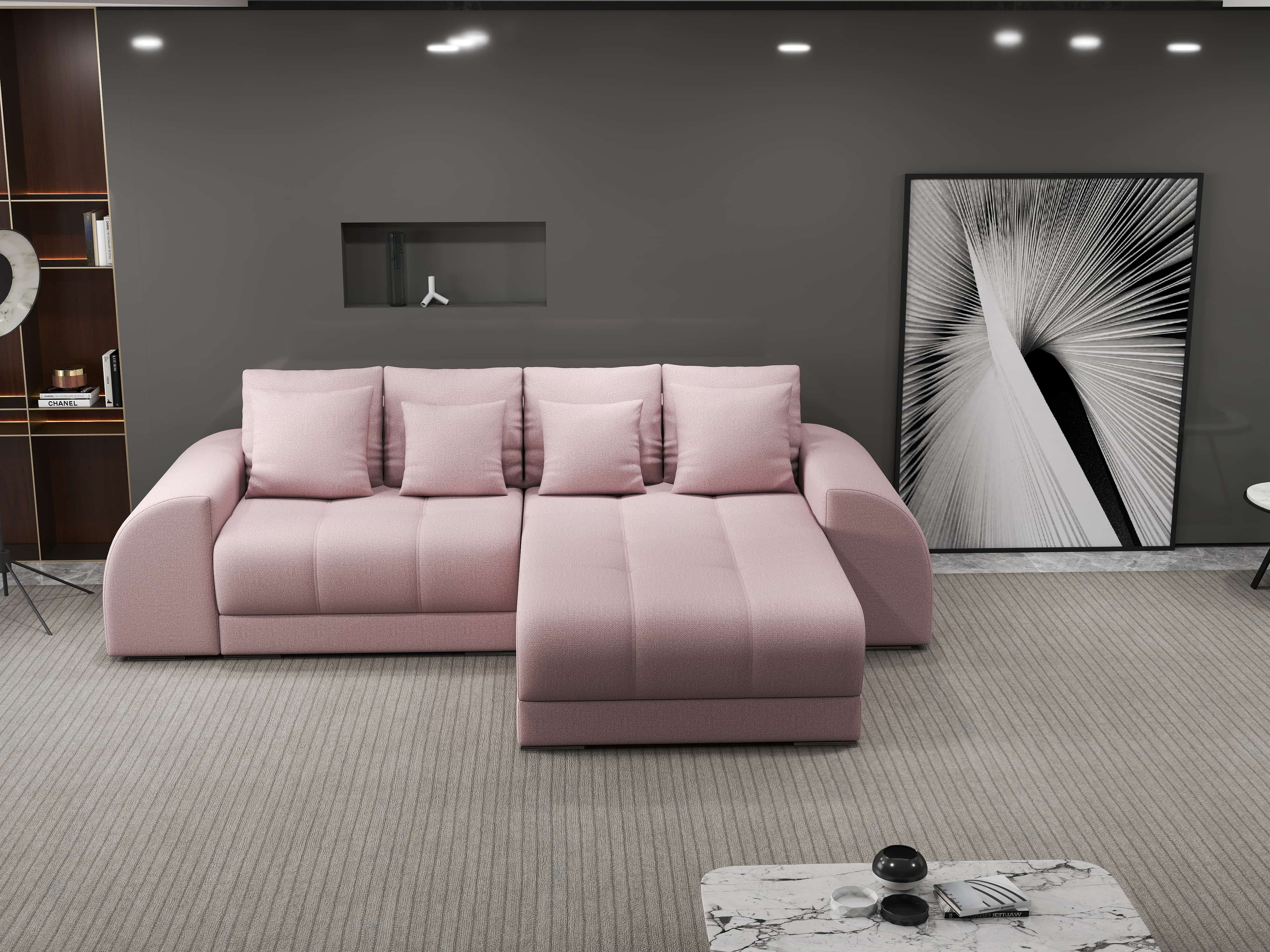 Colțar extensibil dumonde cu ladă de depozitare si sezut confortabil din spuma HR, Verona Enjoy Roz II 290x185 cm Fabrica