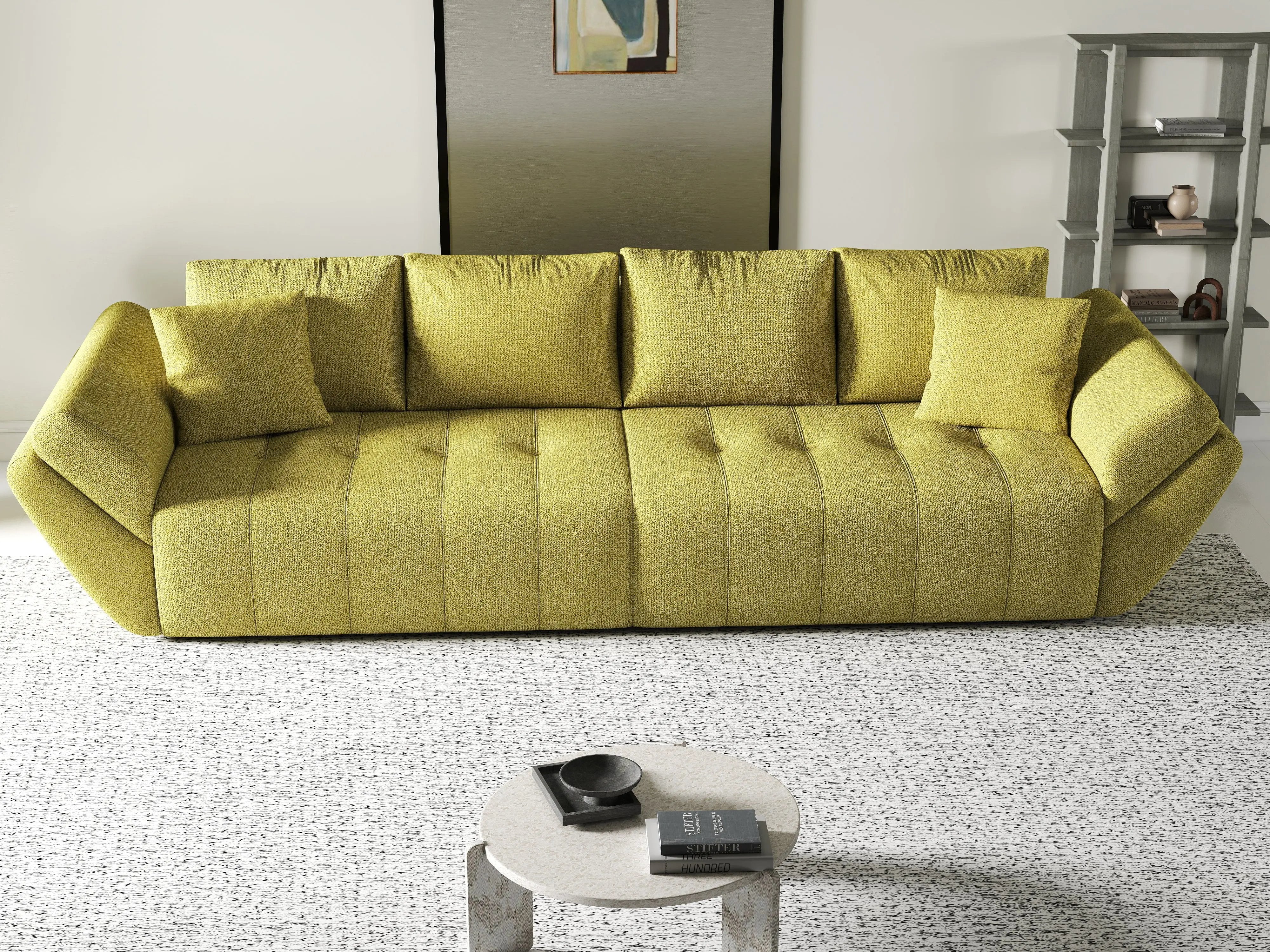 Canapea extensibilă dumonde cu ladă de depozitare si sezut confortabil din spuma HR, Berlin Enjoy Green 300x100 cm Fabrica