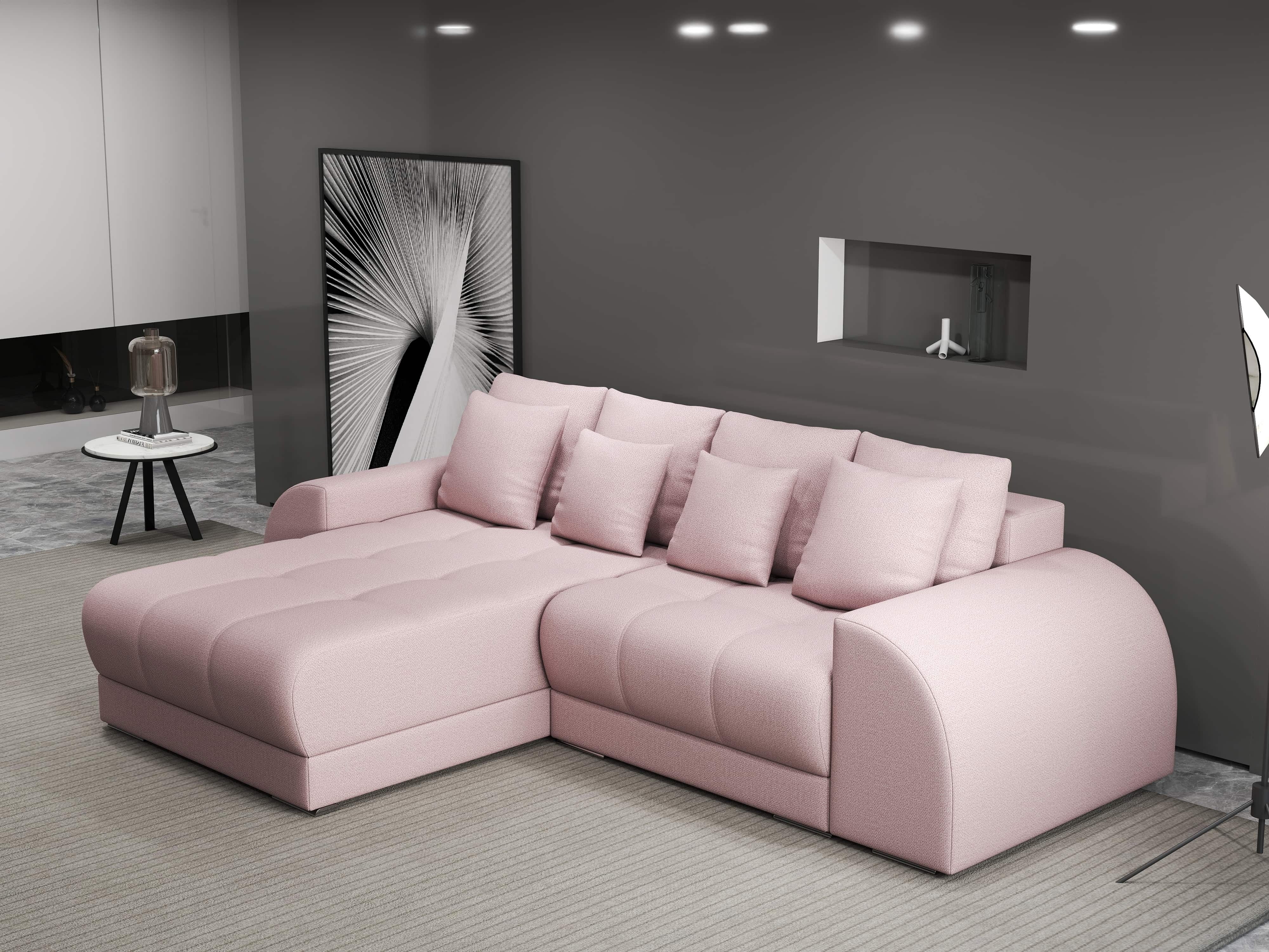 Colțar extensibil dumonde cu ladă de depozitare si sezut confortabil din spuma HR, Verona Enjoy Roz 290x185 cm Fabrica