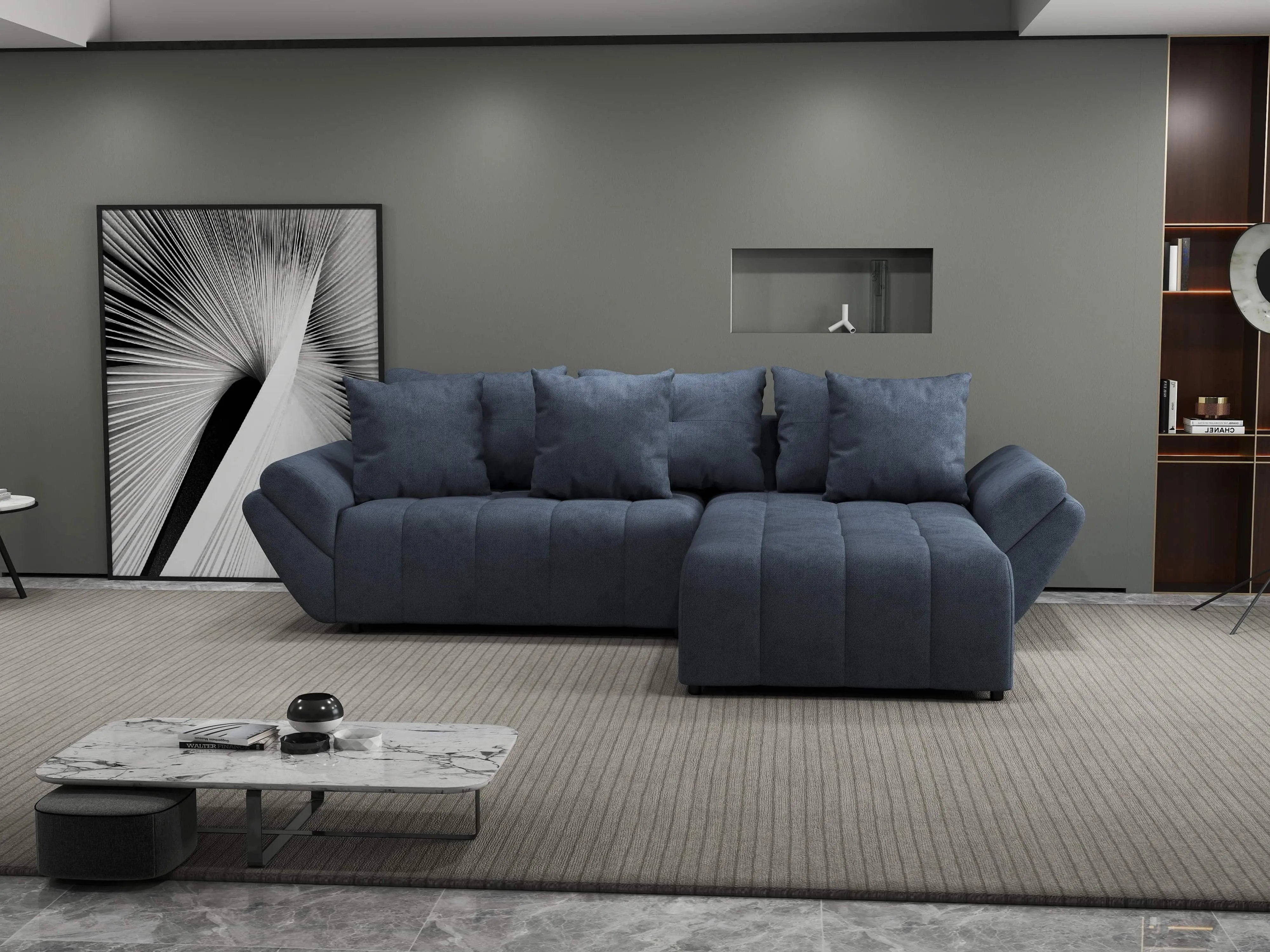 Colțar extensibil dumonde cu ladă de depozitare si sezut confortabil din spuma HR, Berlin Enjoy Antracit II 280x185 cm Fabrica