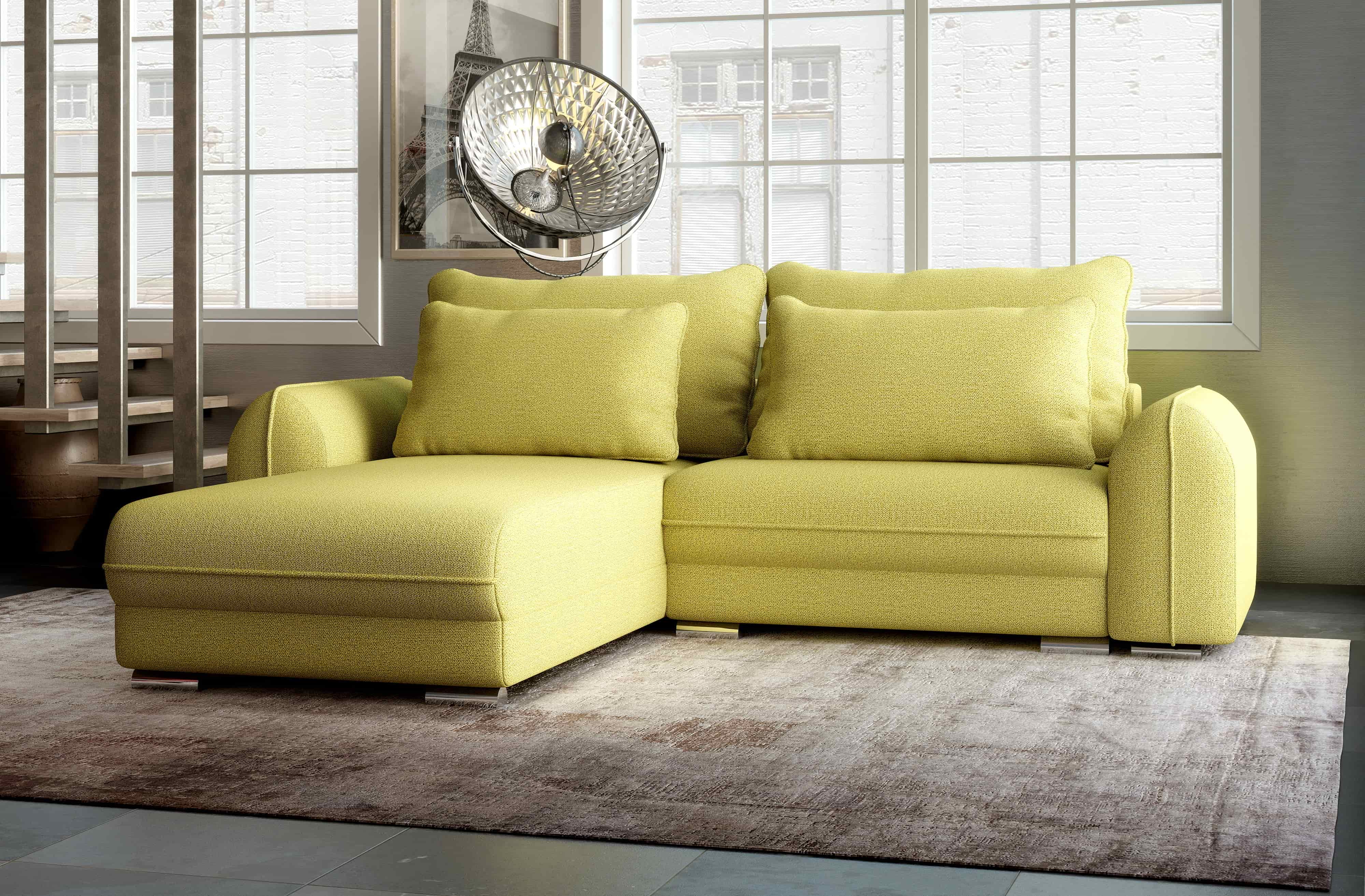 Colțar extensibil dumonde cu ladă de depozitare si sezut confortabil din spuma HR, Denver Enjoy Verde 275x185 cm Fabrica