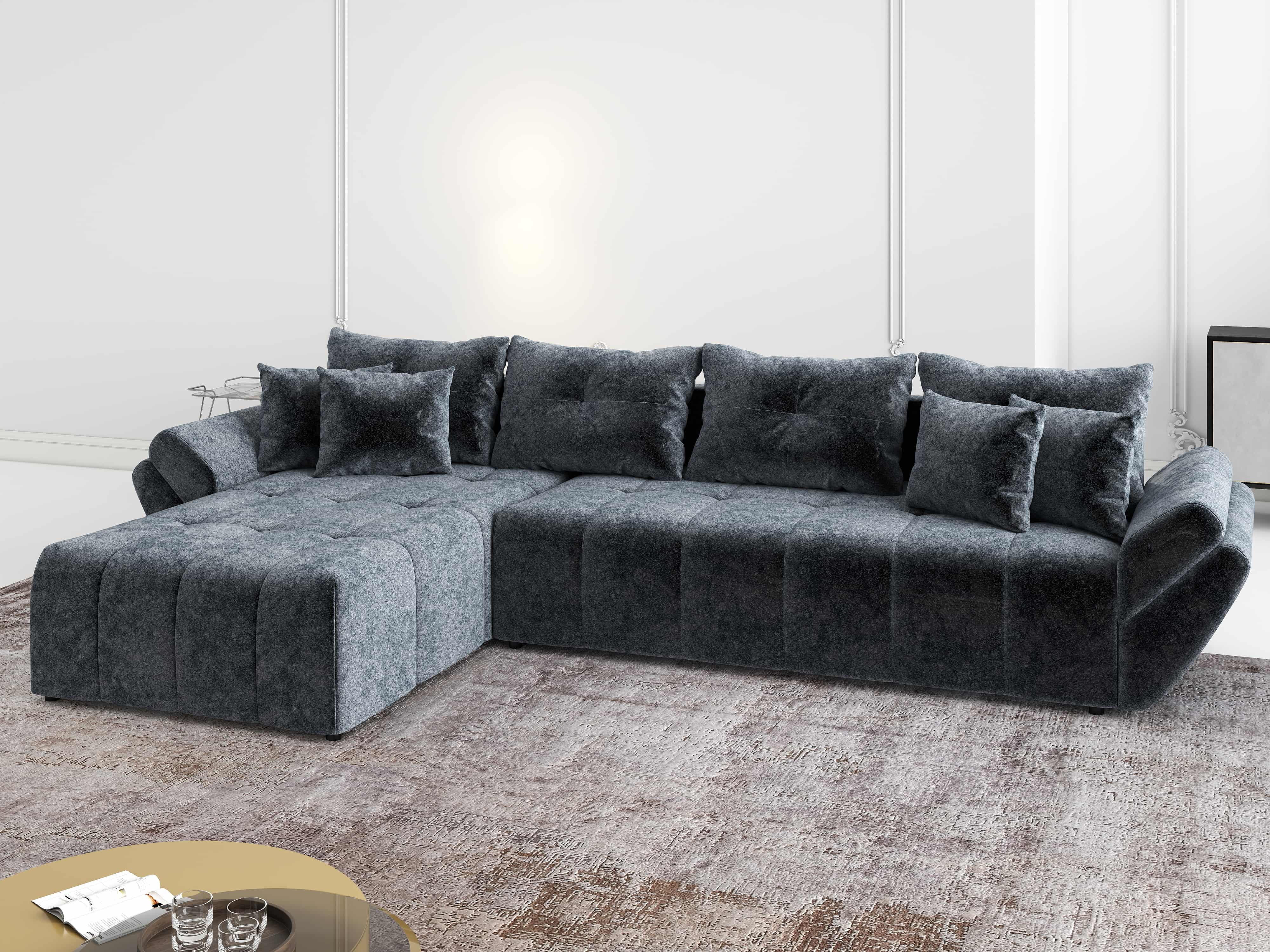 Colțar extensibil dumonde cu ladă de depozitare si sezut confortabil din spuma HR, Berlin XL Euphoria Graphite 350x185 cm Fabrica