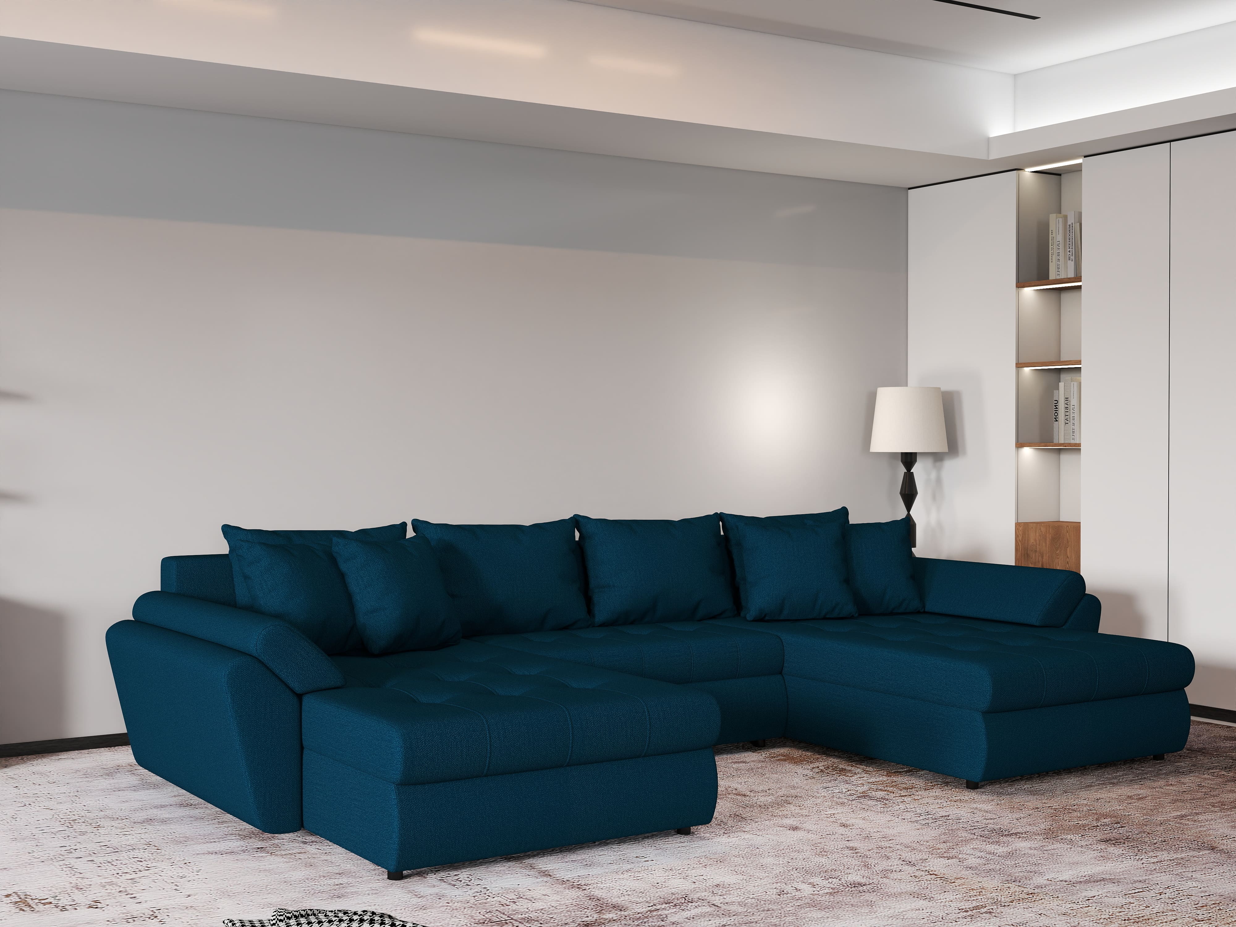 Colțar extensibil dumonde cu ladă de depozitare si sezut confortabil din spuma HR, Loana U Enjoy Petrol 355x185 cm Fabrica