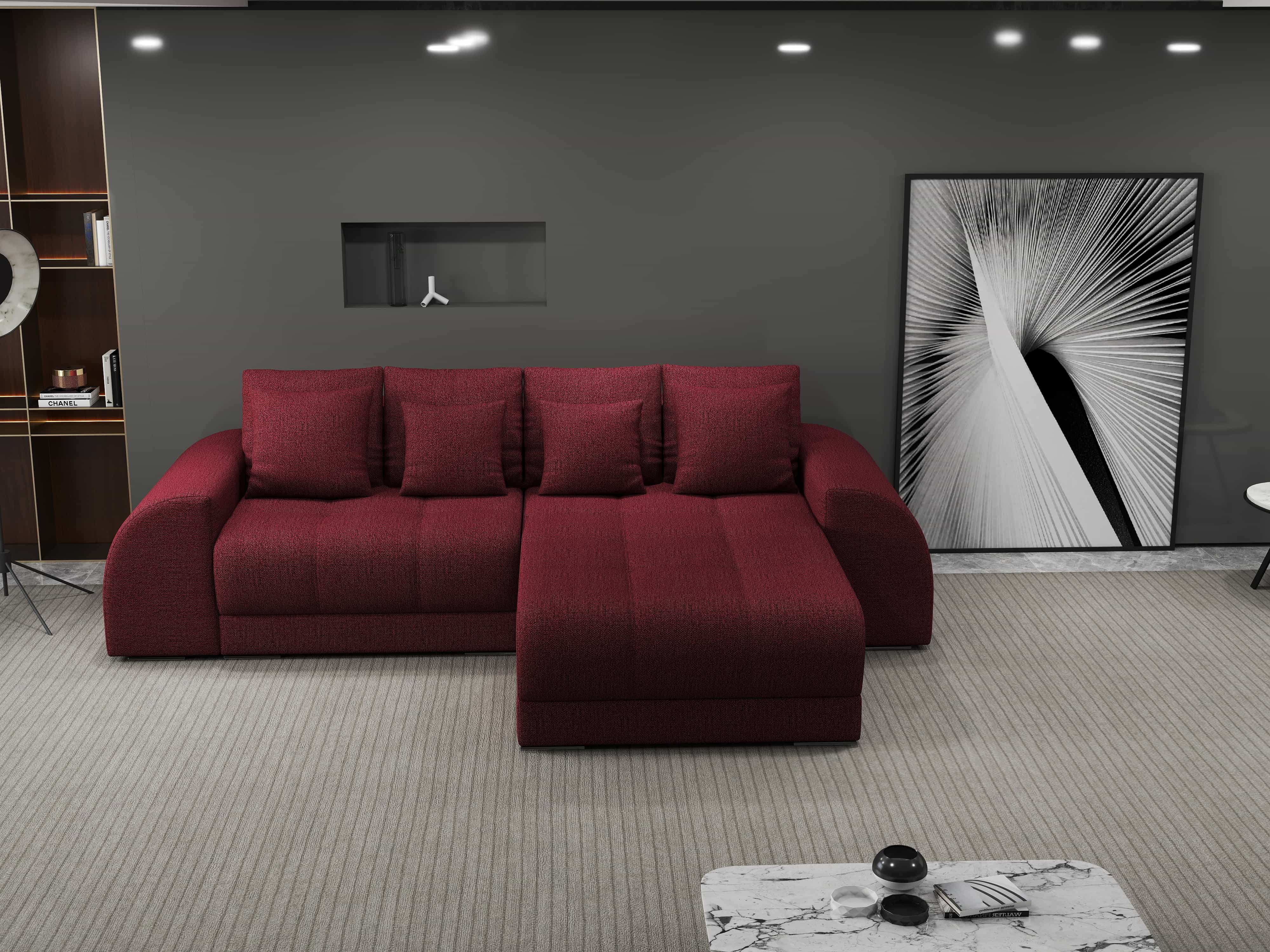 Colțar extensibil dumonde cu ladă de depozitare si sezut confortabil din spuma HR, Verona Enjoy Rosu II 290x185 cm Fabrica