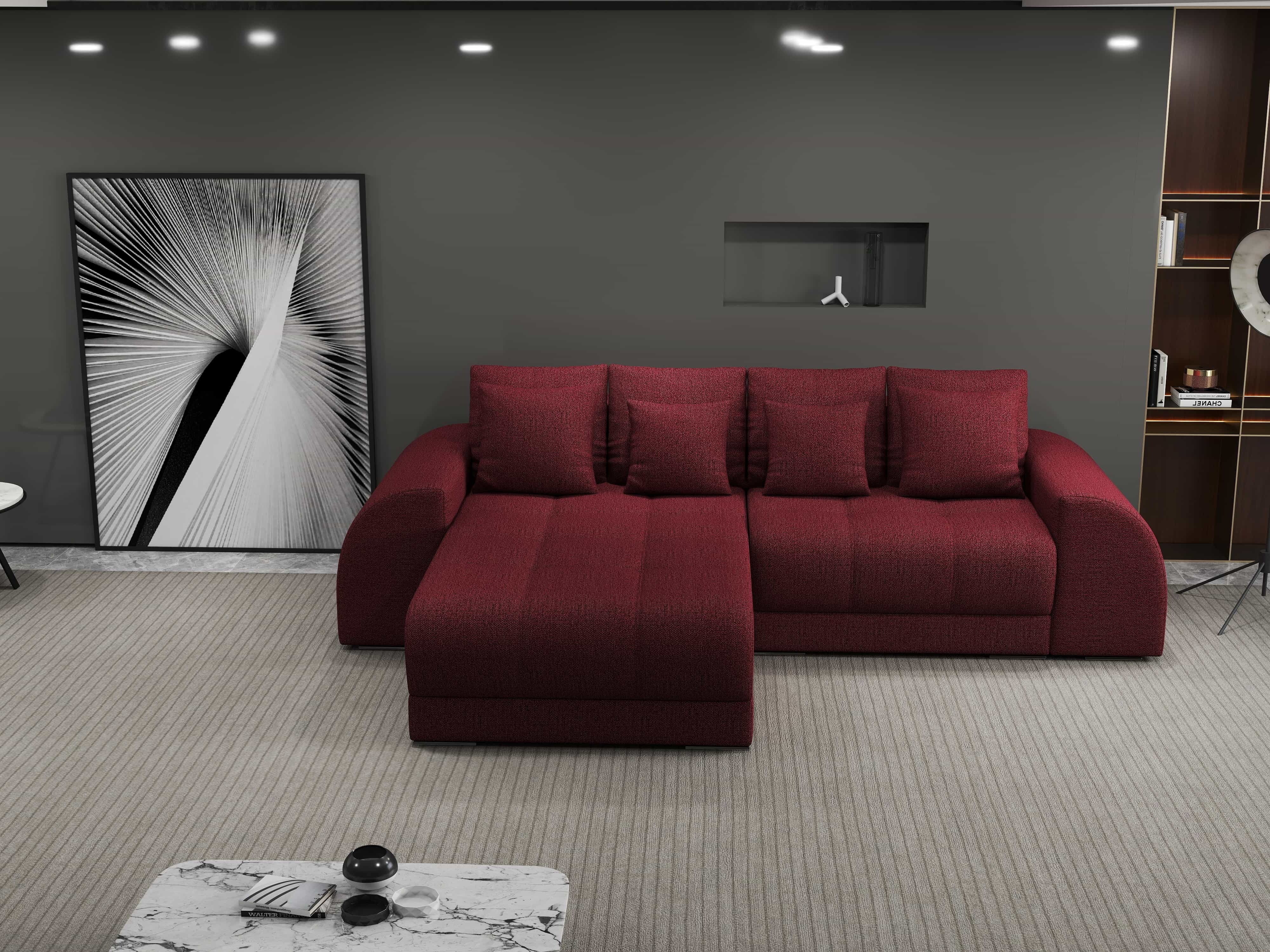 Colțar extensibil dumonde cu ladă de depozitare si sezut confortabil din spuma HR, Verona Enjoy Rosu 290x185 cm Fabrica