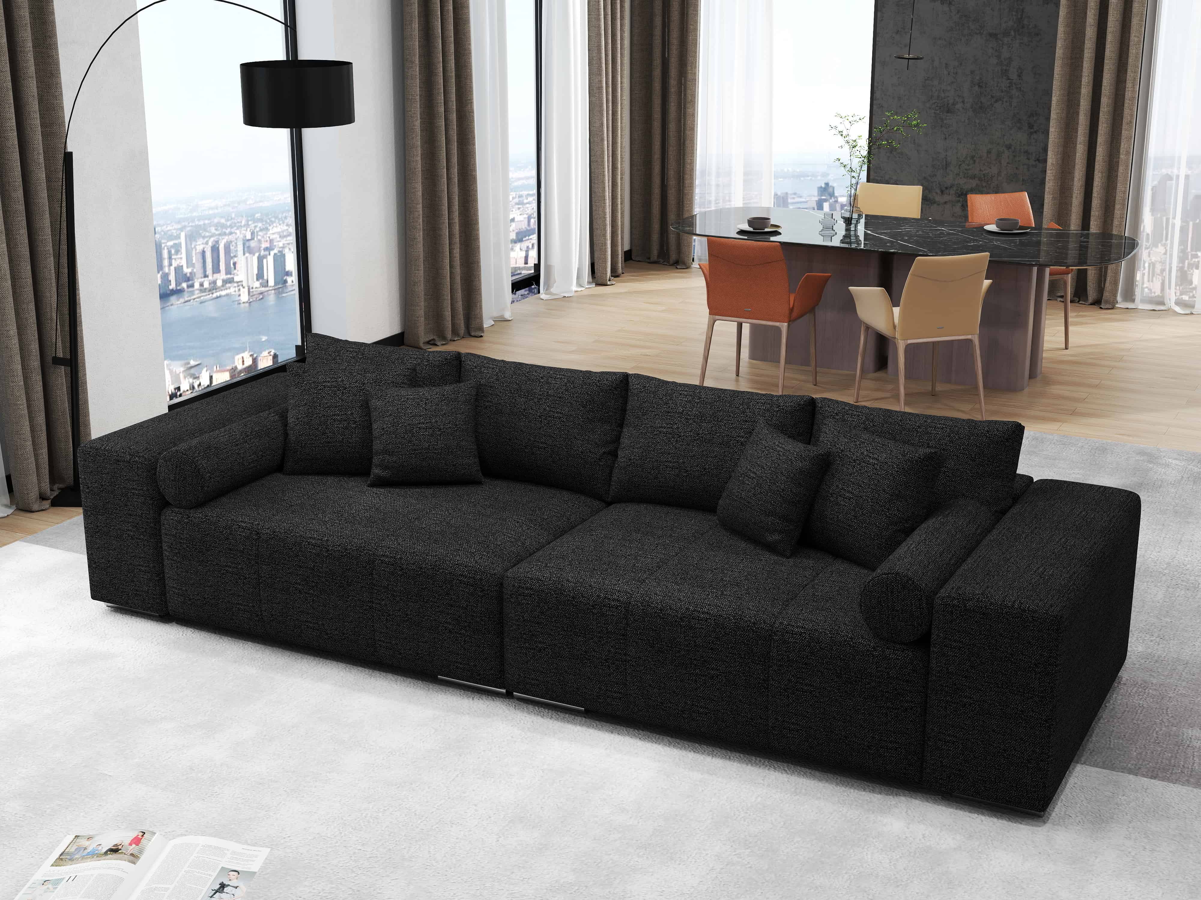 Canapea extensibilă dumonde cu ladă de depozitare si sezut confortabil din spuma HR, Marbela Dark XXL 295x100 cm Fabrica