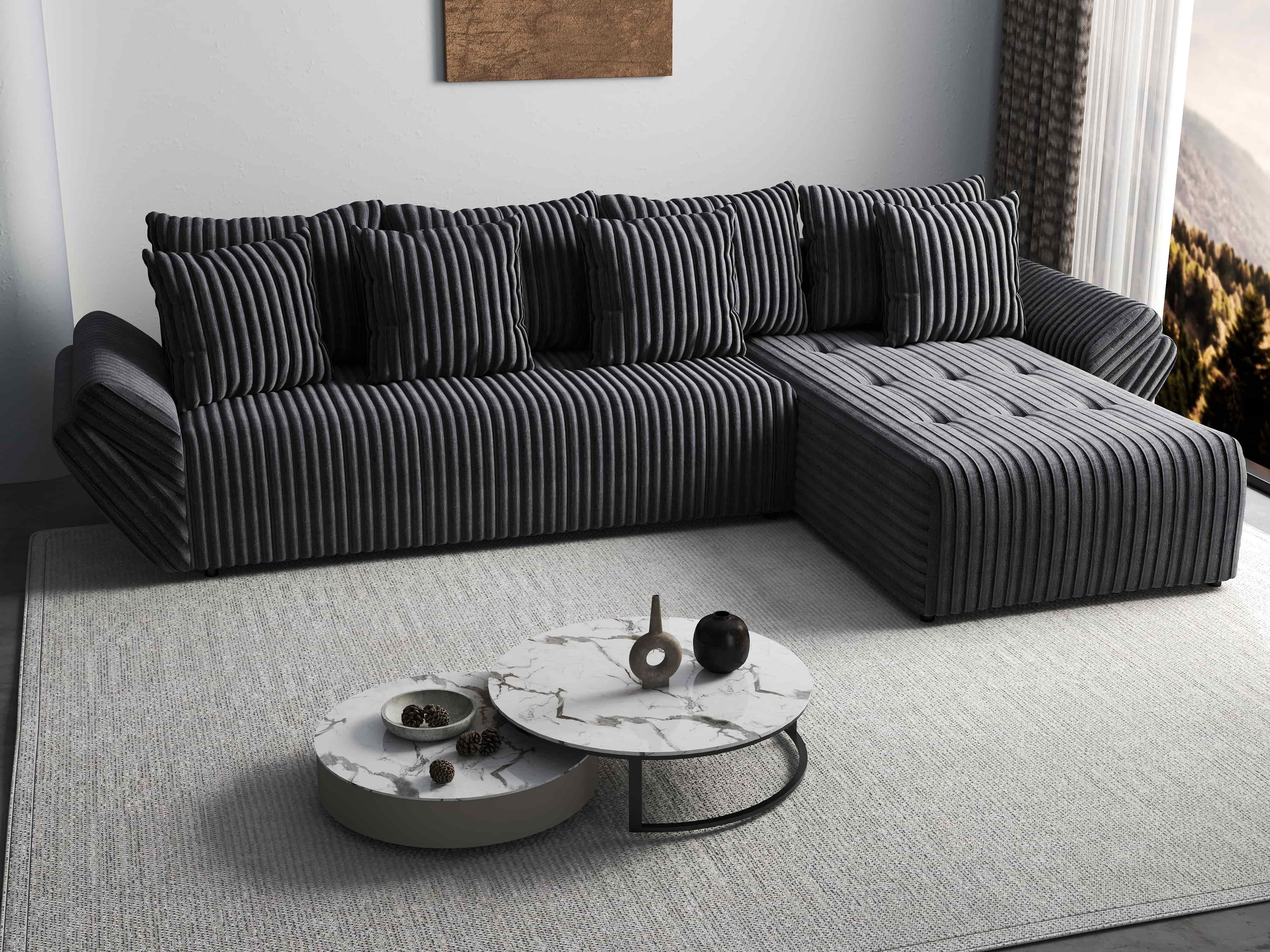 Colțar extensibil dumonde cu ladă de depozitare si sezut confortabil din spuma HR, Berlin XL Ambience Grey II 350x185 cm Fabrica