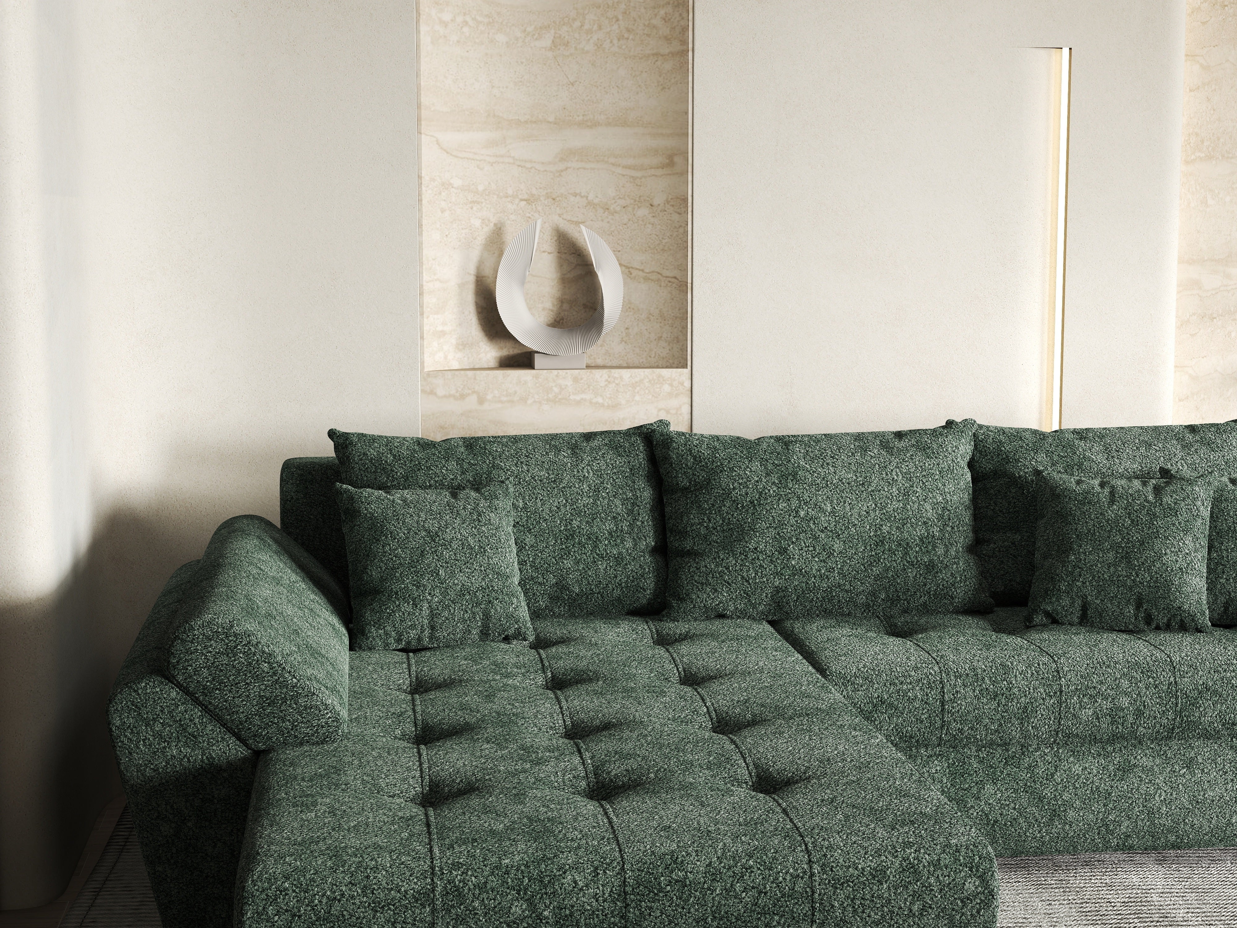 Colțar extensibil dumonde cu ladă de depozitare si sezut confortabil din spuma HR, Loana Euphoria Green 270x185 cm Fabrica