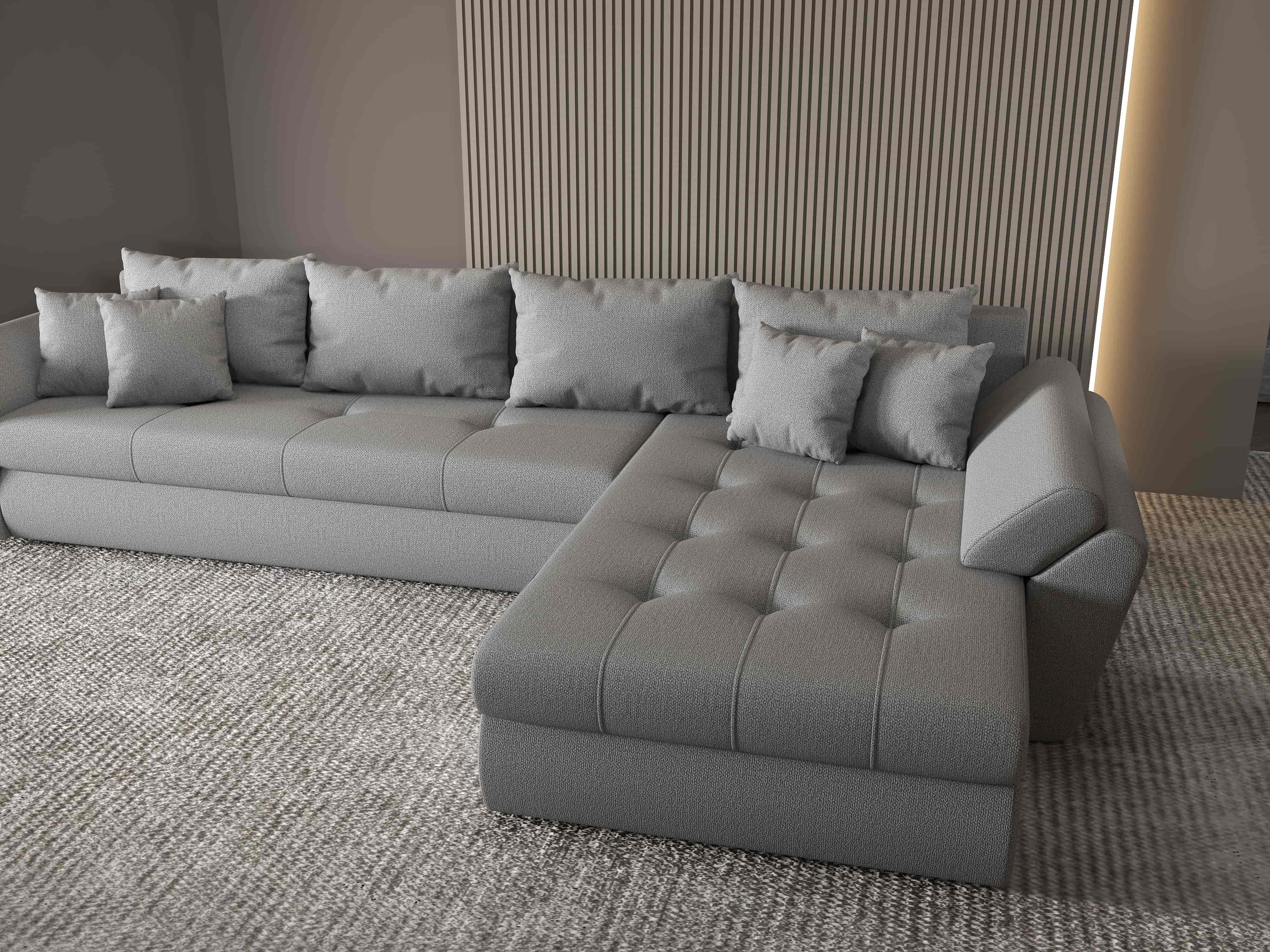 Colțar extensibil dumonde cu ladă de depozitare si sezut confortabil din spuma HR, Loana XL Enjoy Gri II 335x185 cm Fabrica