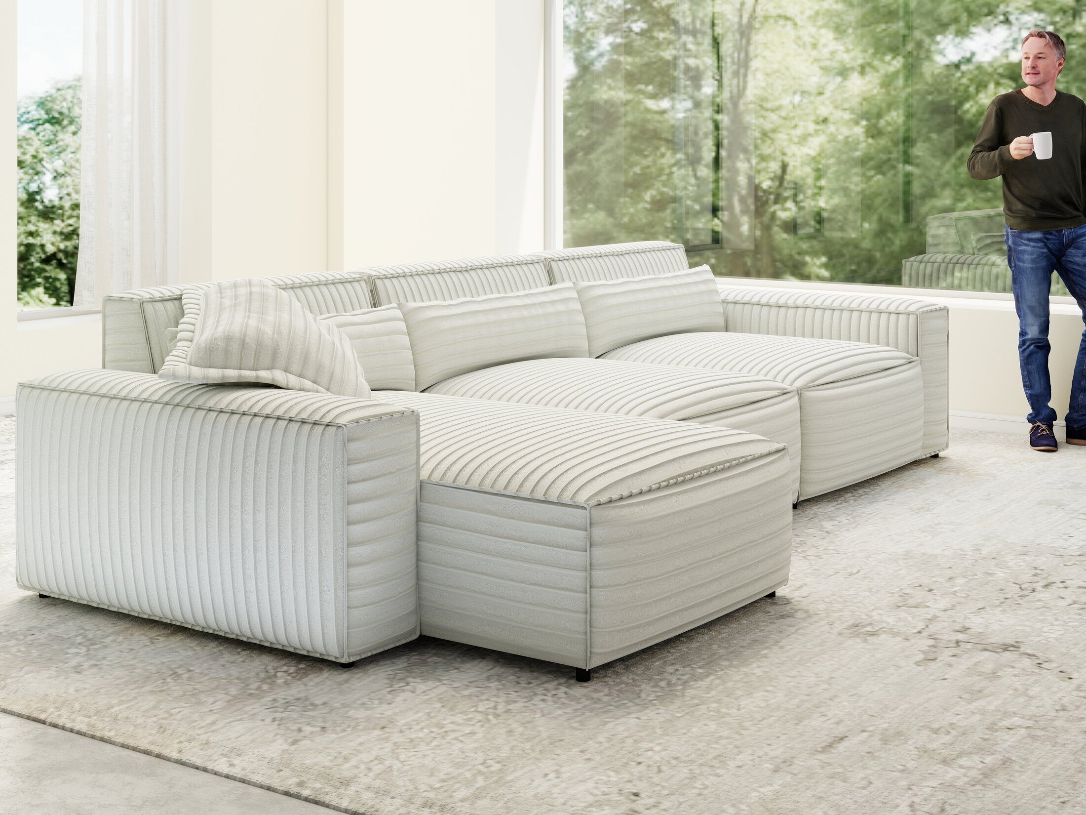 Colțar dumonde cu sezut confortabil din spuma HR, Marvelo XL Ambience Alb 366x175 cm