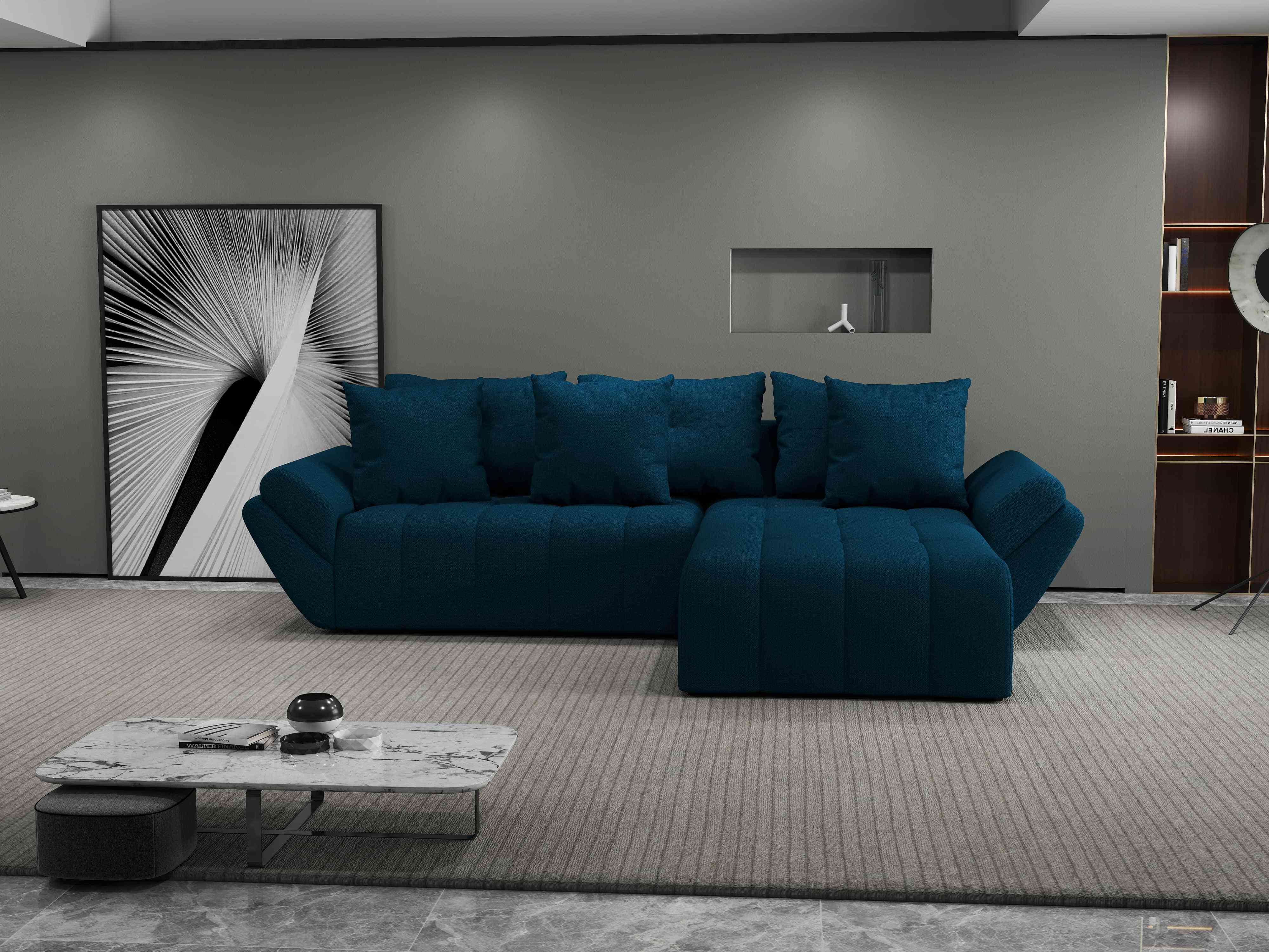 Colțar extensibil dumonde cu ladă de depozitare si sezut confortabil din spuma HR, Berlin Enjoy Petrol 280x185 cm II Fabrica