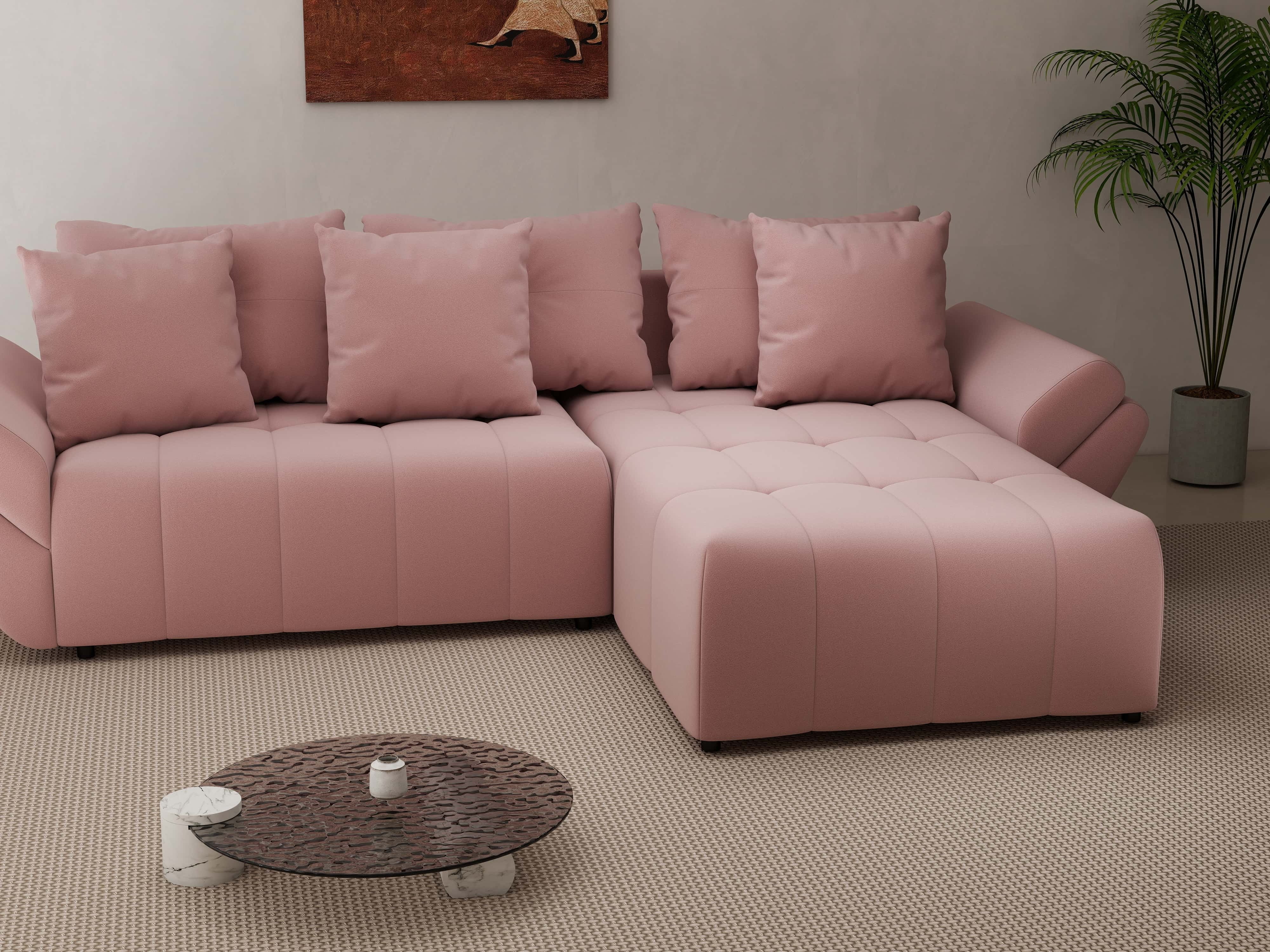 Colțar extensibil dumonde cu ladă de depozitare si sezut confortabil din spuma HR, Berlin Royal Roz 280x185 cm II Fabrica