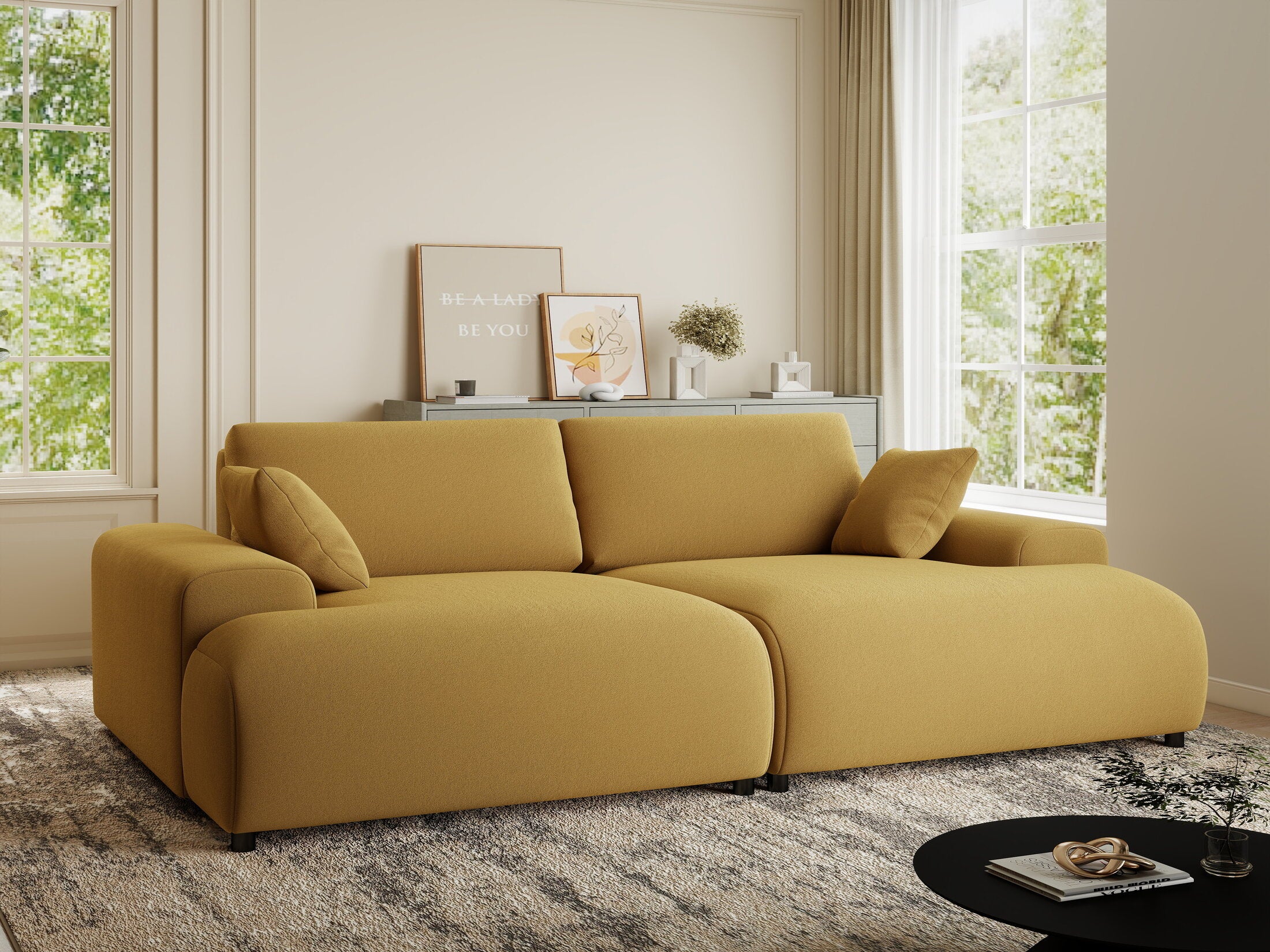 Canapea dumonde cu sezut confortabil din spuma HR, Hudson Royal Mustar 237x144 cm