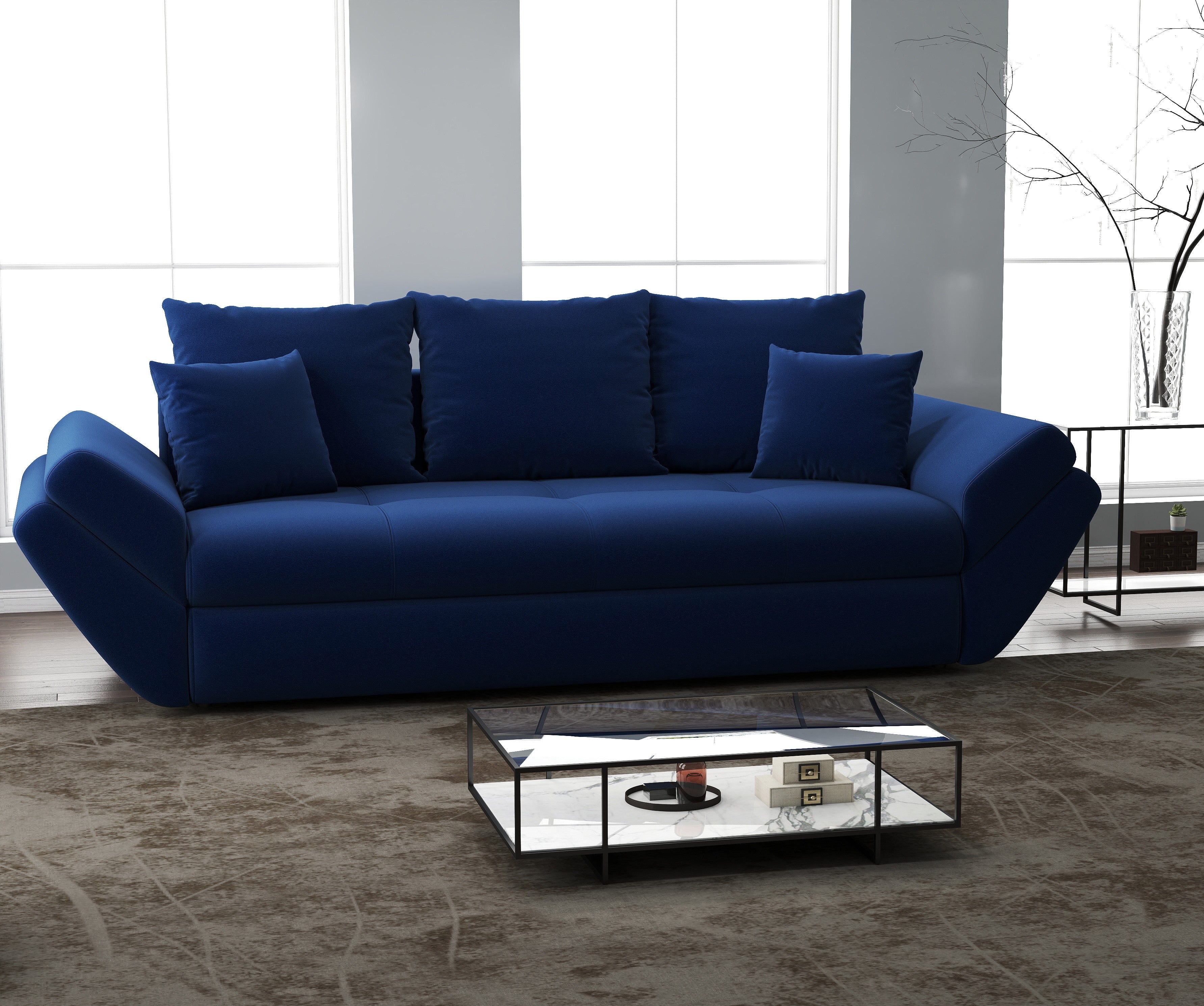 Canapea extensibilă dumonde cu ladă de depozitare si sezut confortabil din spuma HR, Loana Royal Blue 250x100 cm Fabrica
