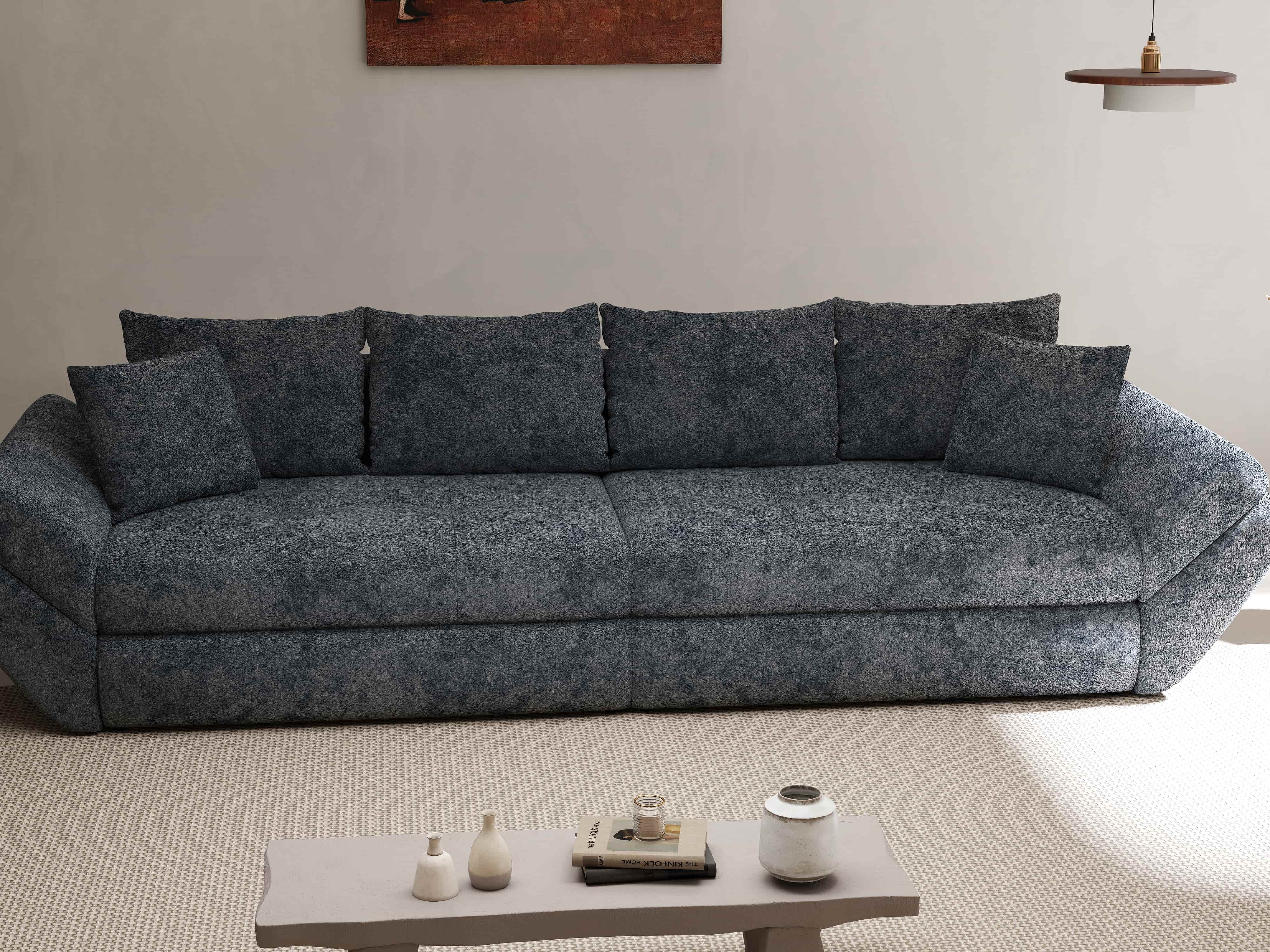Canapea extensibilă dumonde cu ladă de depozitare si sezut confortabil din spuma HR, Loana Euphoria Grafit 300x100 cm Fabrica