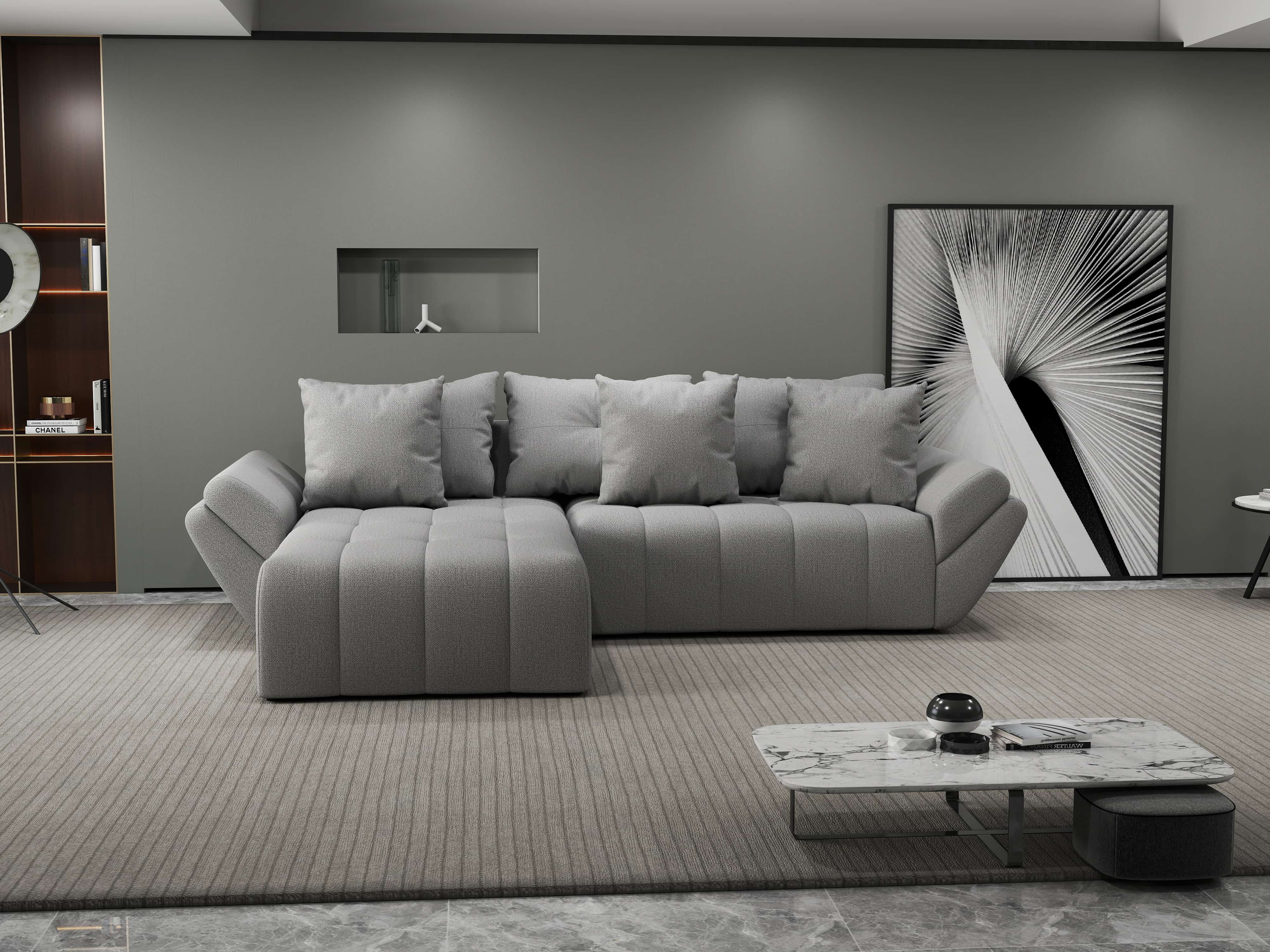 Colțar extensibil dumonde cu ladă de depozitare si sezut confortabil din spuma HR, Berlin Enjoy Gri 280x185 cm Fabrica