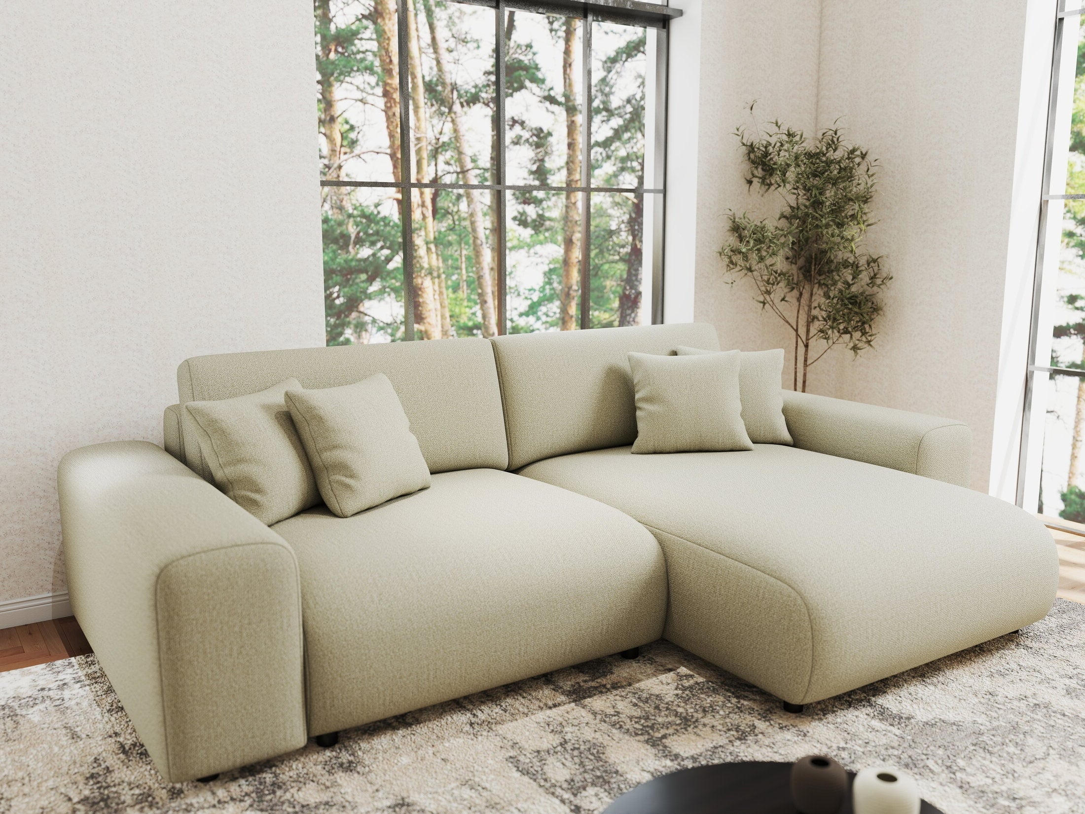 Colțar extensibil dumonde cu ladă de depozitare si sezut confortabil din spuma HR, Sarina Enjoy Bej 255x168 cm II