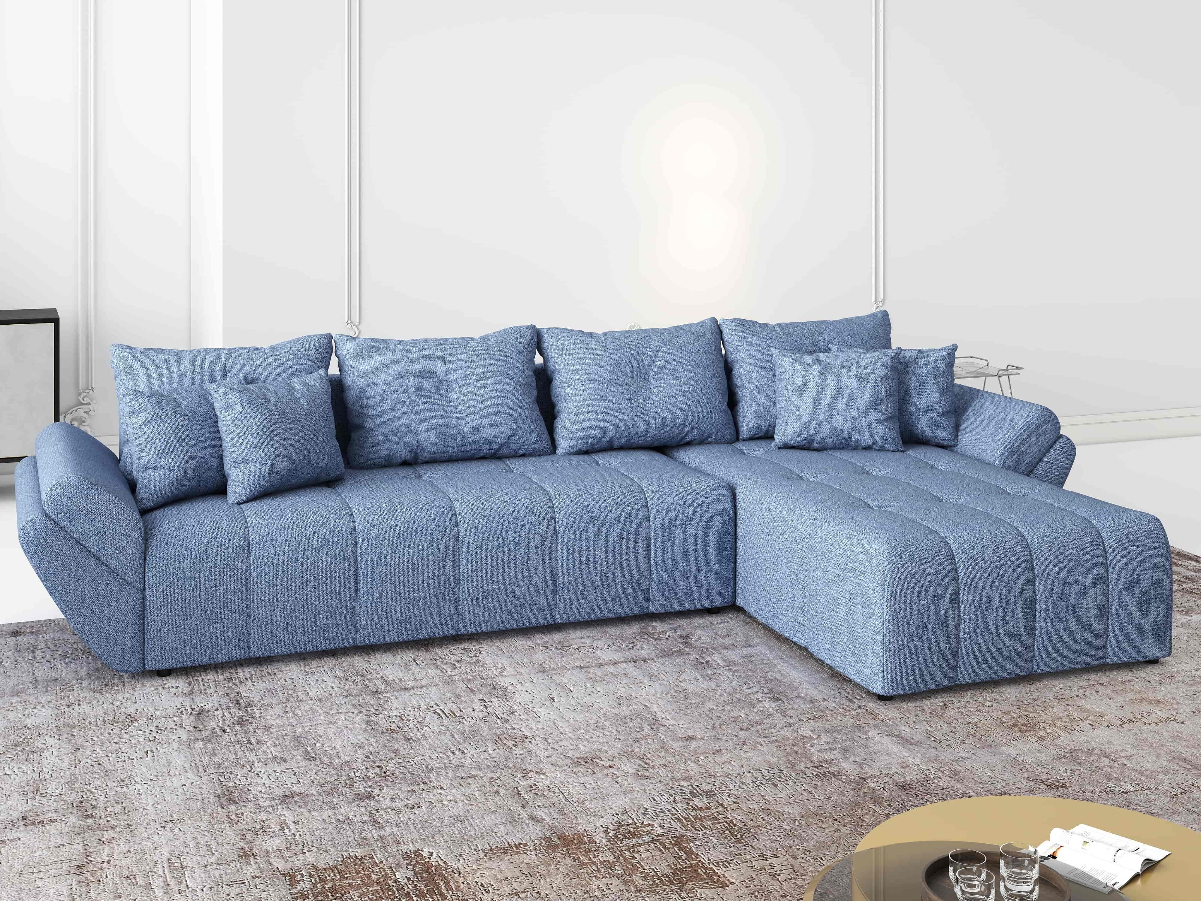 Colțar extensibil dumonde cu ladă de depozitare si sezut confortabil din spuma HR, Berlin XL Enjoy Blue 350x185 cm II Fabrica