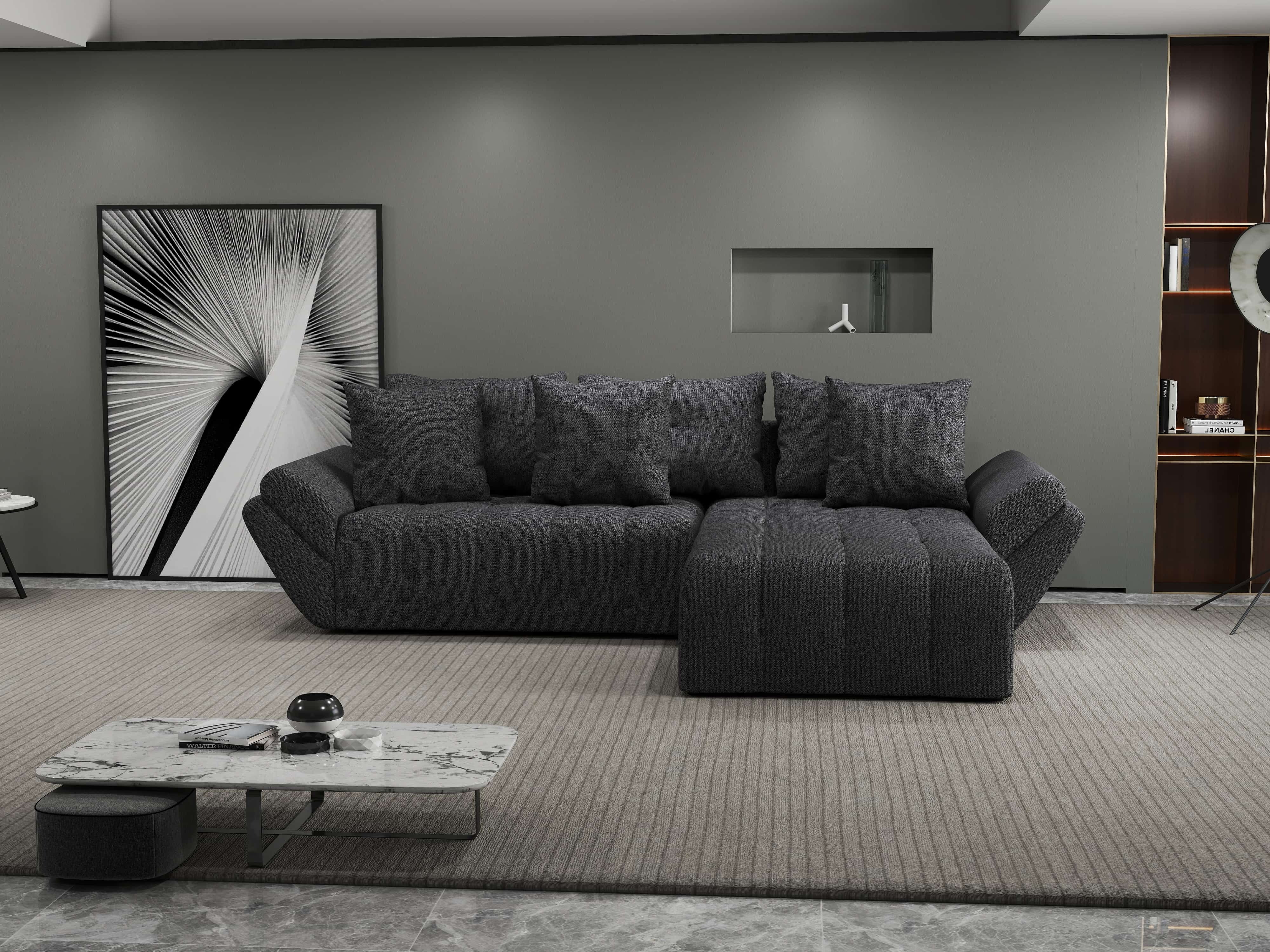 Colțar extensibil dumonde cu ladă de depozitare si sezut confortabil din spuma HR, Berlin Enjoy Grafit 280x185 cm II Fabrica