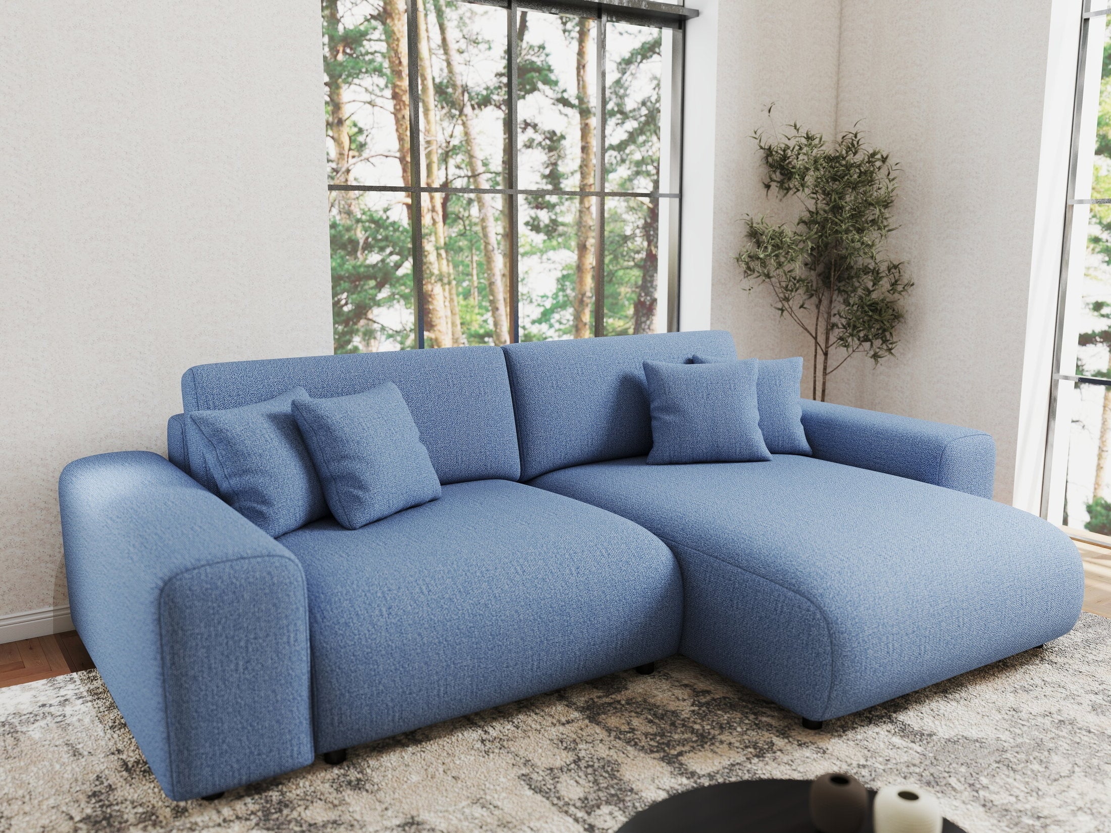 Colțar extensibil dumonde cu ladă de depozitare si sezut confortabil din spuma HR, Sarina Enjoy Albastru 255x168 cm II