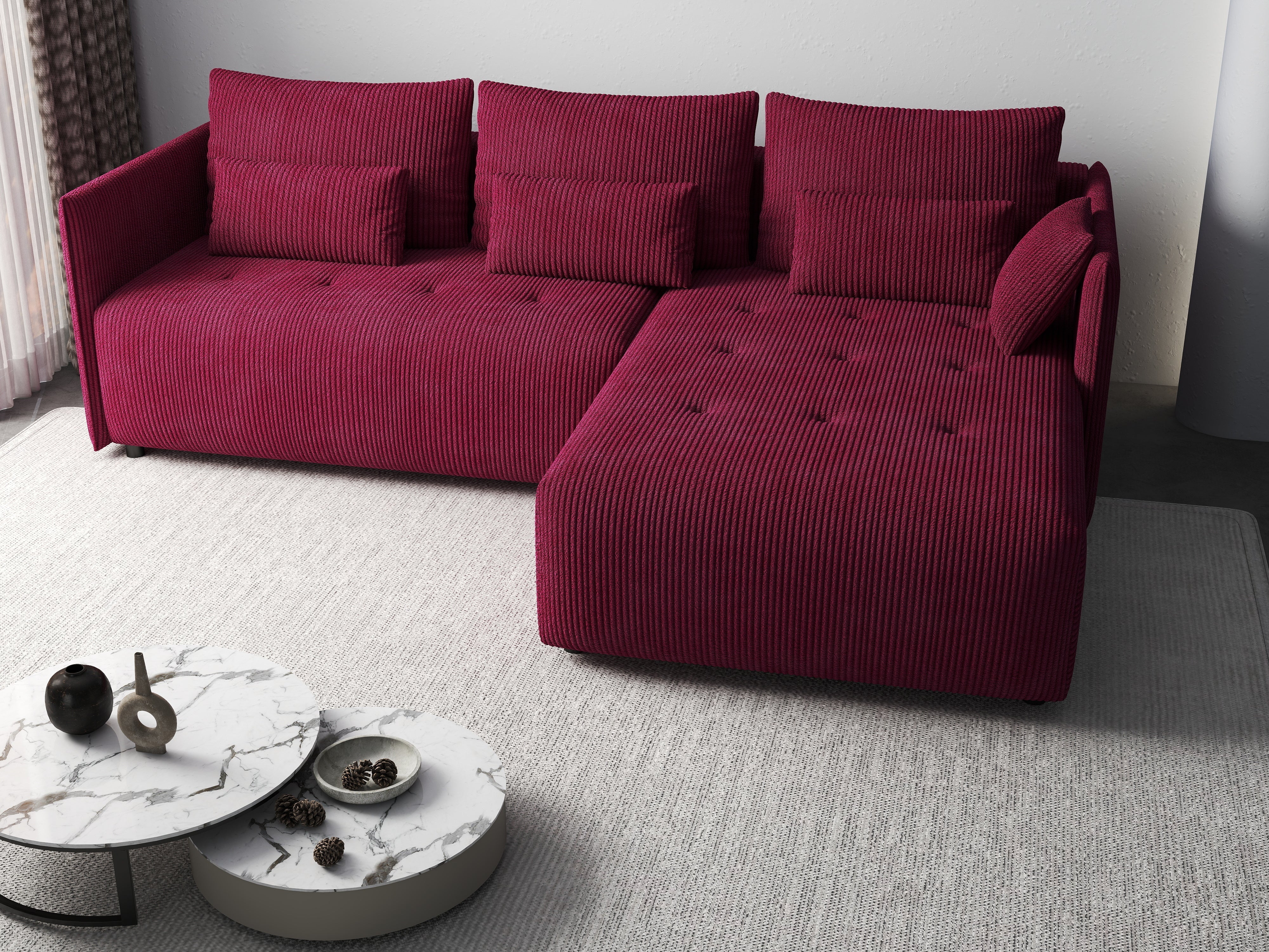 Colțar extensibil dumonde cu ladă de depozitare si sezut confortabil din spuma HR, Malta Zoom Red II 235x185 cm Fabrica