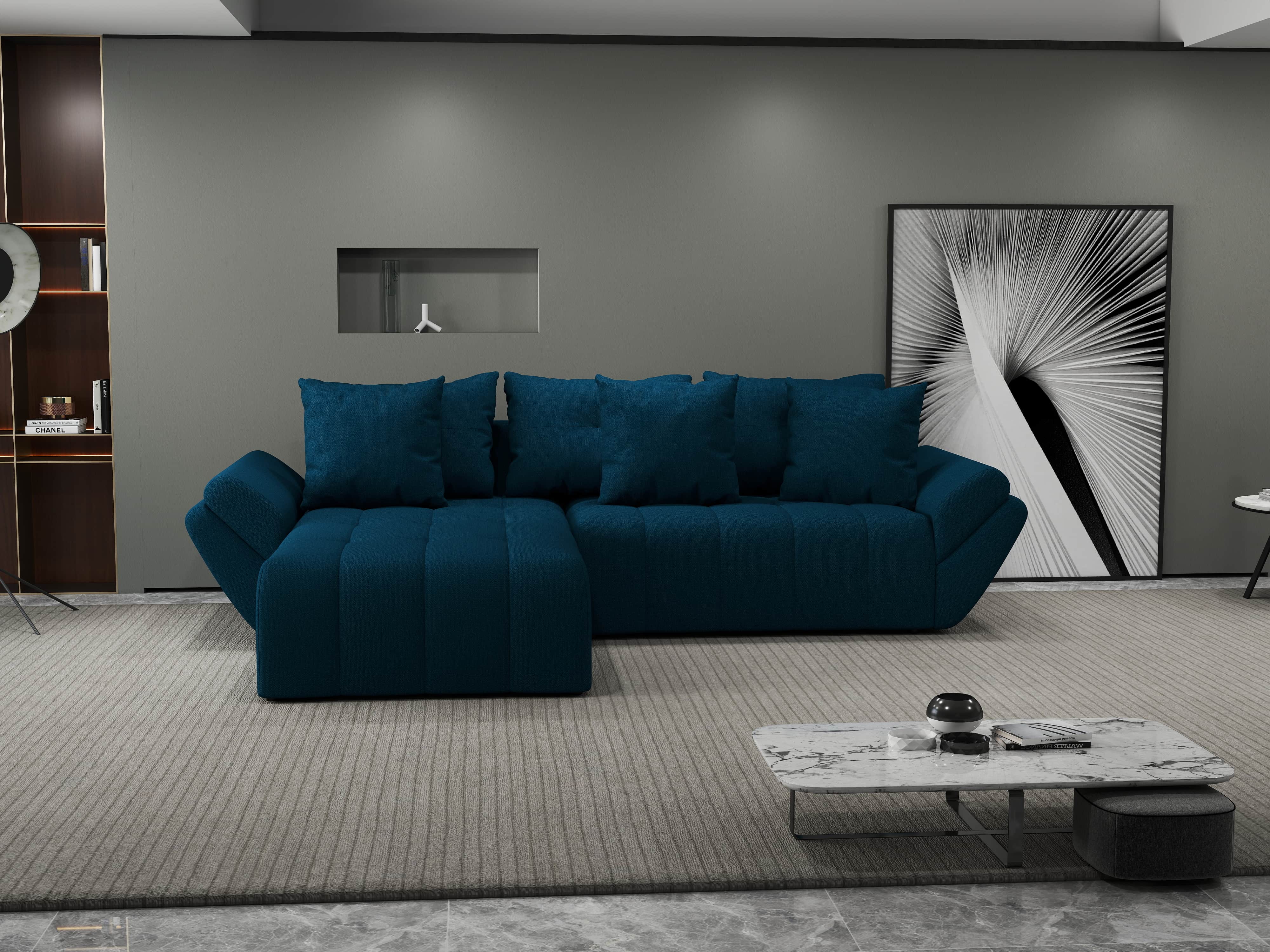 Colțar extensibil dumonde cu ladă de depozitare si sezut confortabil din spuma HR, Berlin Enjoy Petrol 280x185 cm Fabrica