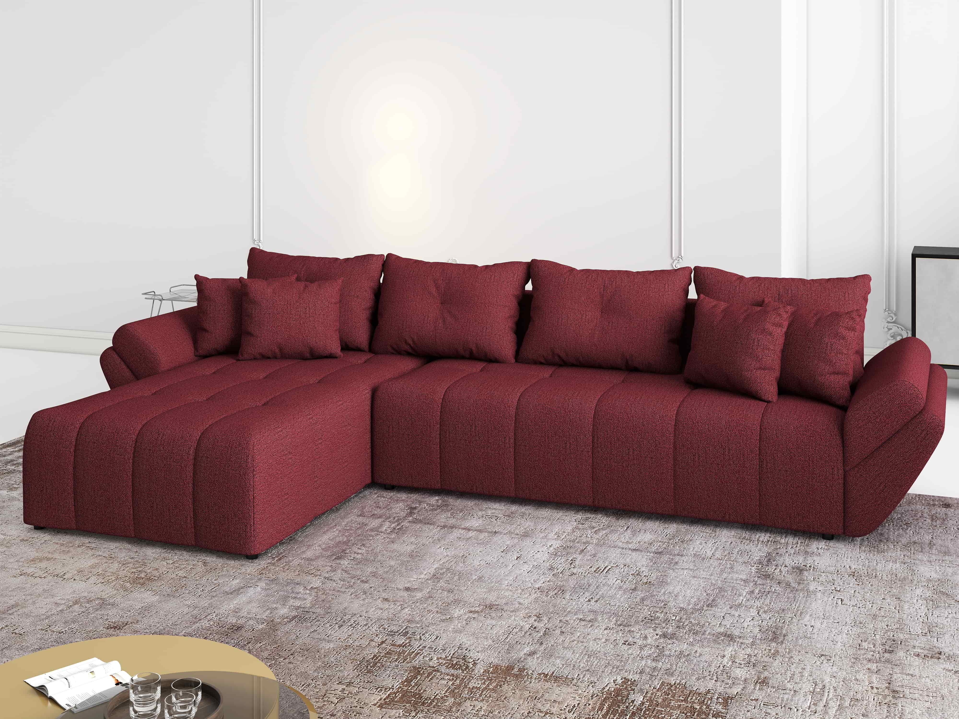 Colțar extensibil dumonde cu ladă de depozitare si sezut confortabil din spuma HR, Berlin XL Enjoy Red 350x185 cm Fabrica