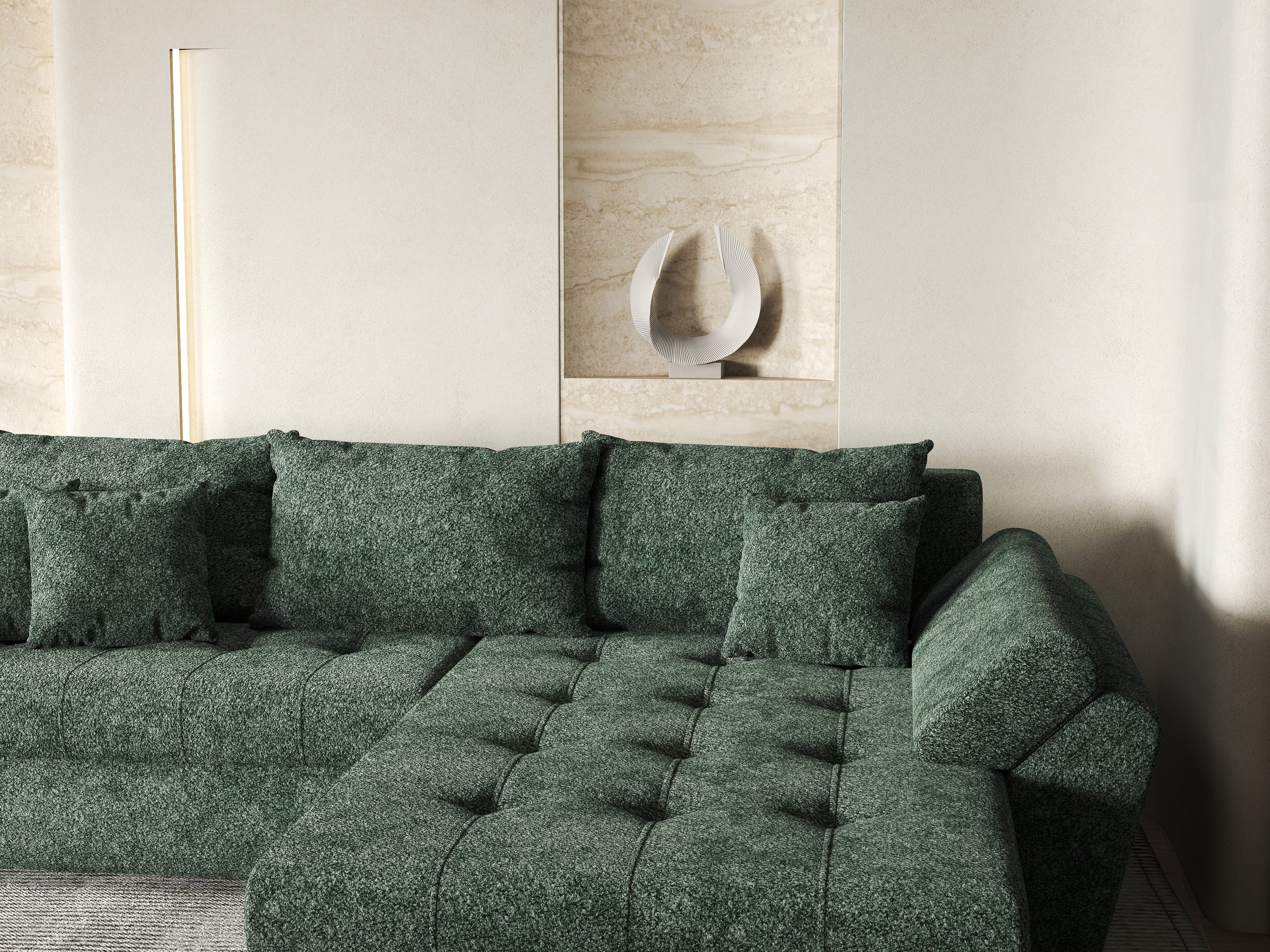 Colțar extensibil dumonde cu ladă de depozitare si sezut confortabil din spuma HR, Loana Euphoria Green II 270x185 cm Fabrica