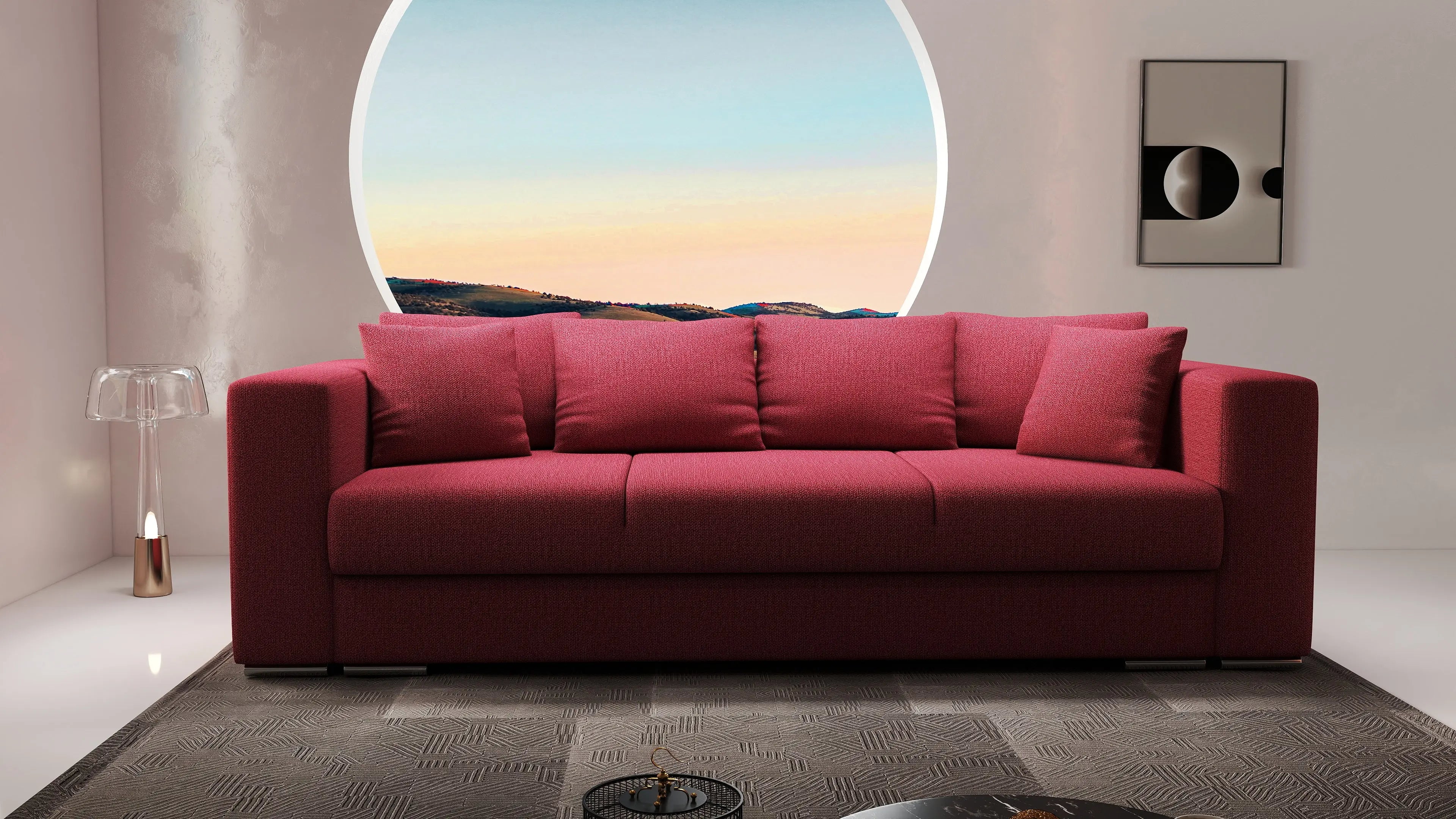 Canapea extensibilă dumonde cu ladă de depozitare si sezut confortabil din spuma HR, Gloria Bordoux 240x100 cm Fabrica