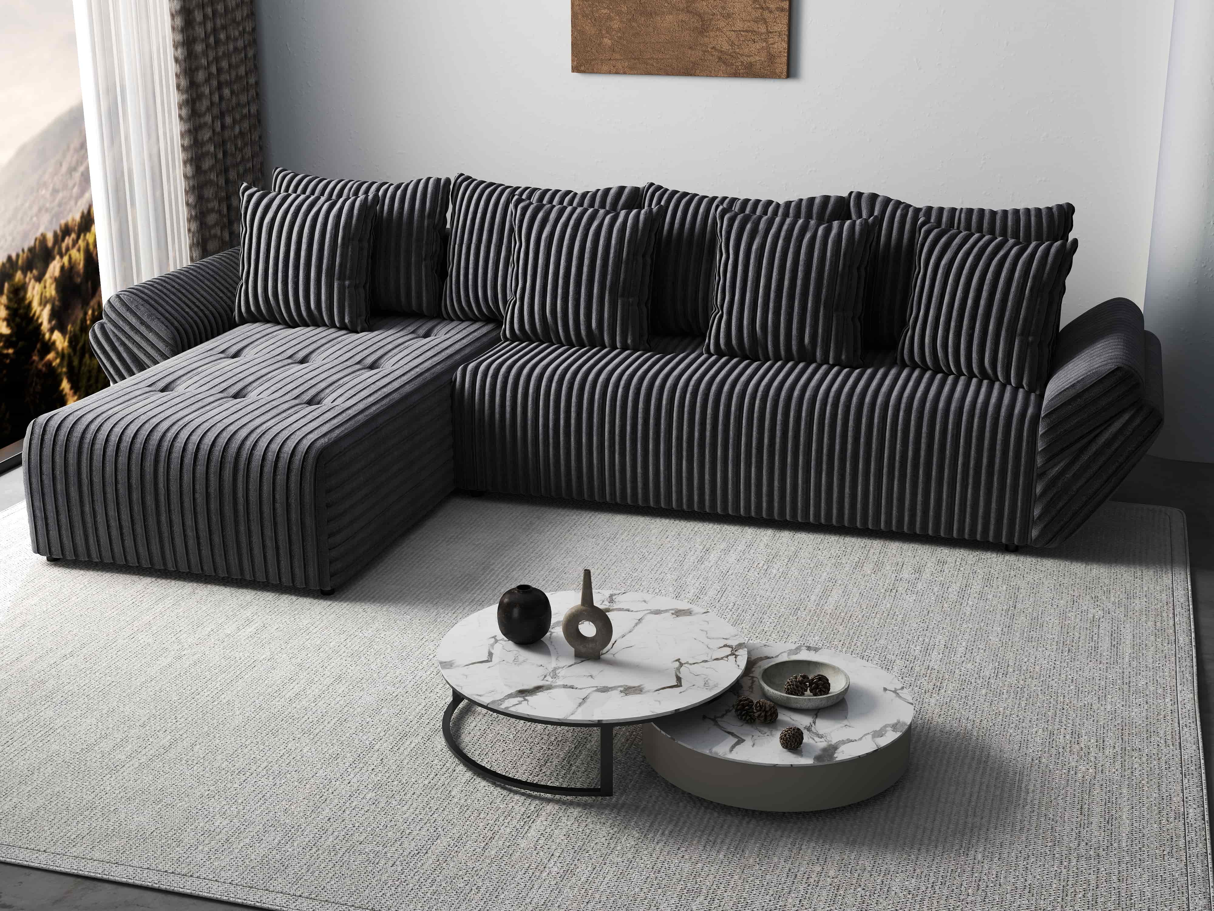 Colțar extensibil dumonde cu ladă de depozitare si sezut confortabil din spuma HR, Berlin XL Ambience Grey 350x185 cm Fabrica